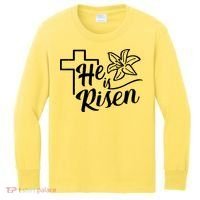 He Is Risen Easter Jesus Cross Kids Long Sleeve Shirt thumb 0