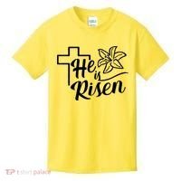 He Is Risen Easter Jesus Cross Kids T-Shirt thumb 0