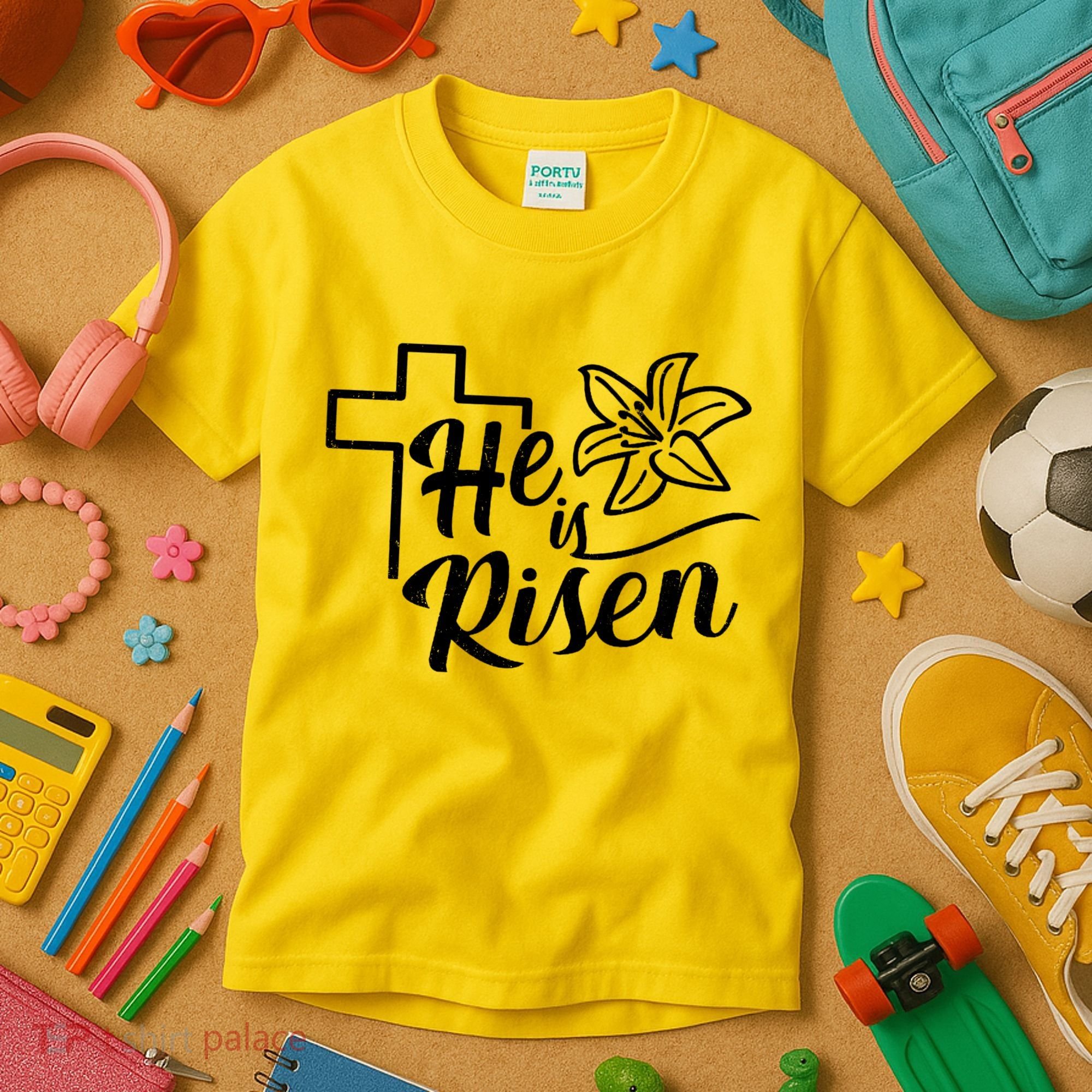 He Is Risen Easter Jesus Cross Kids T-Shirt