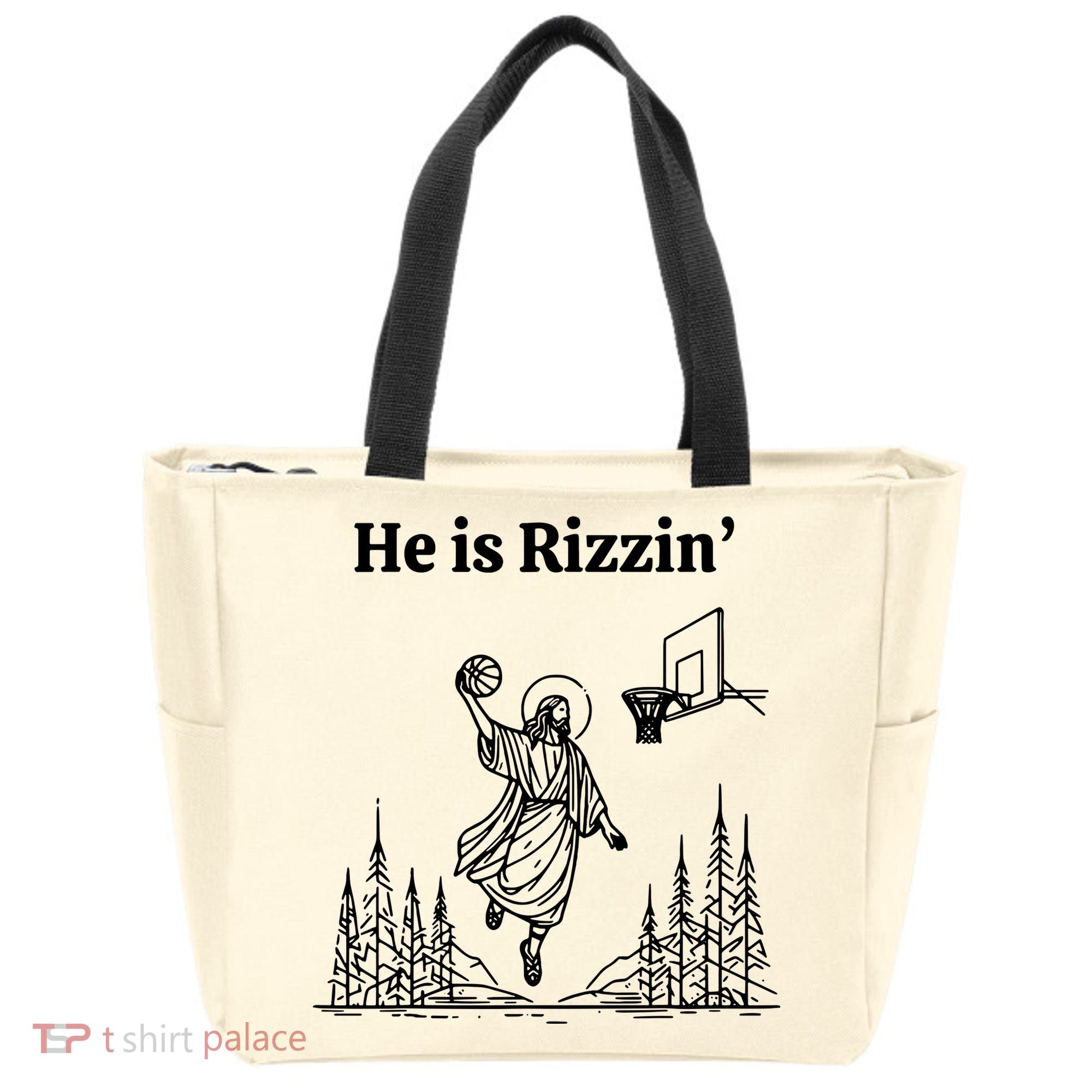 He Is Rizzin Basketball Jesus Funny Easter Christian Tote Bag
