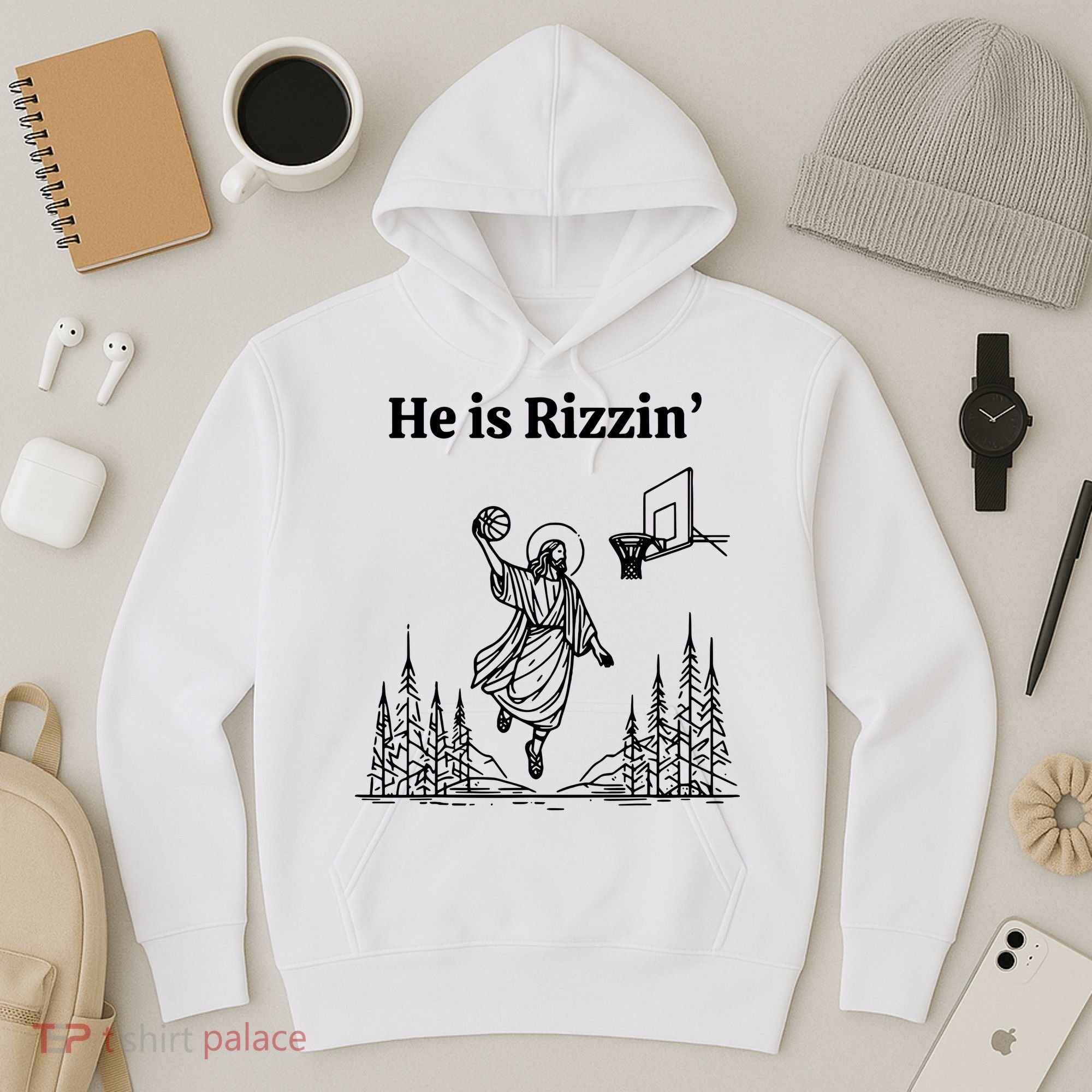 He Is Rizzin Basketball Jesus Funny Easter Christian Hoodie
