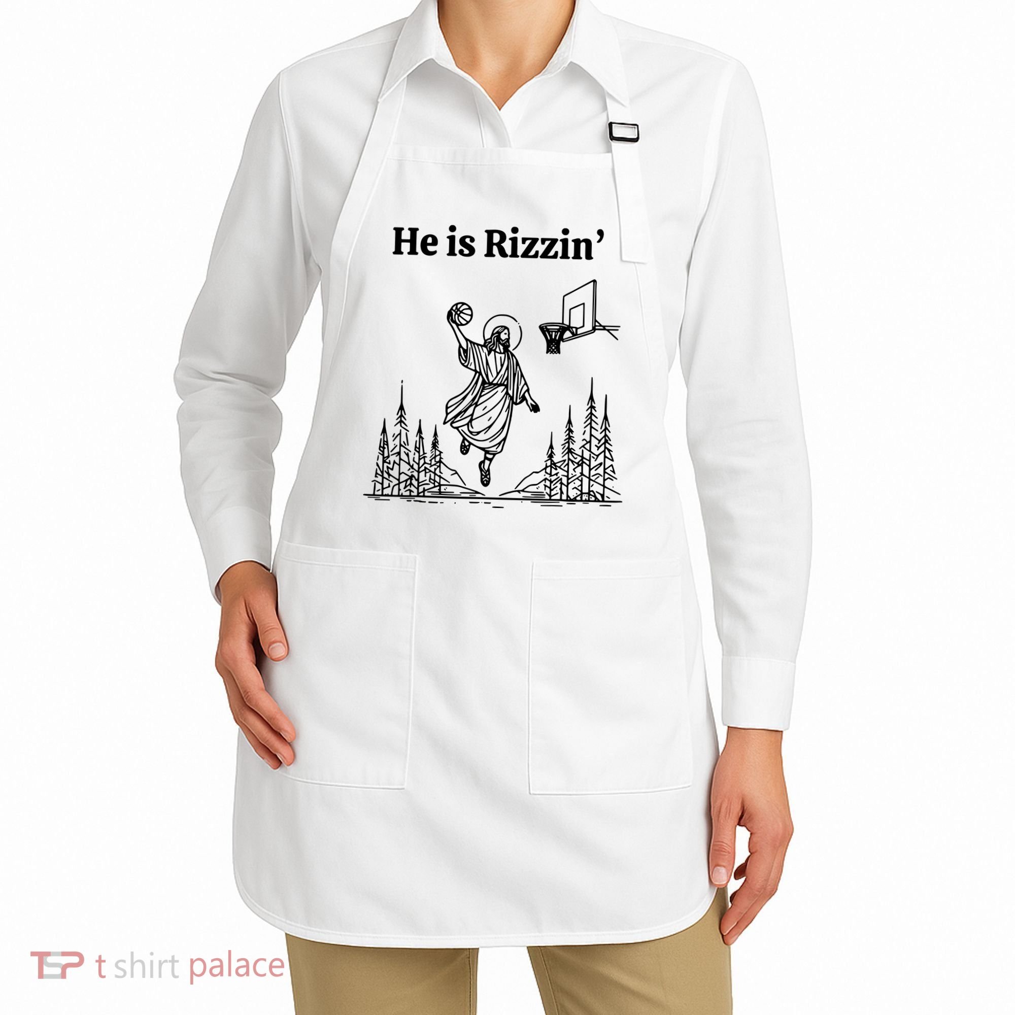 He Is Rizzin Basketball Jesus Funny Easter Christian Apron