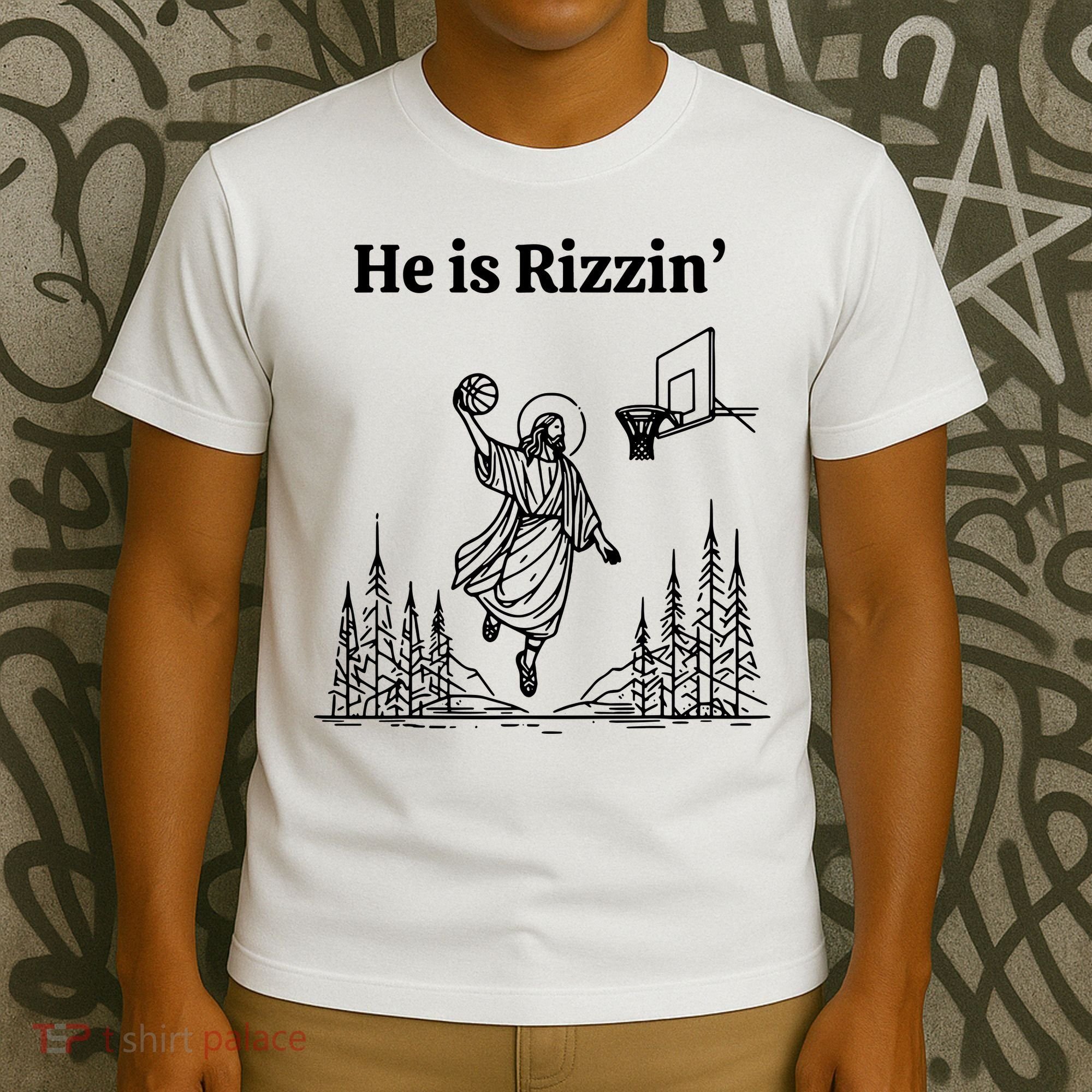 He Is Rizzin Basketball Jesus Funny Easter Christian T-Shirt
