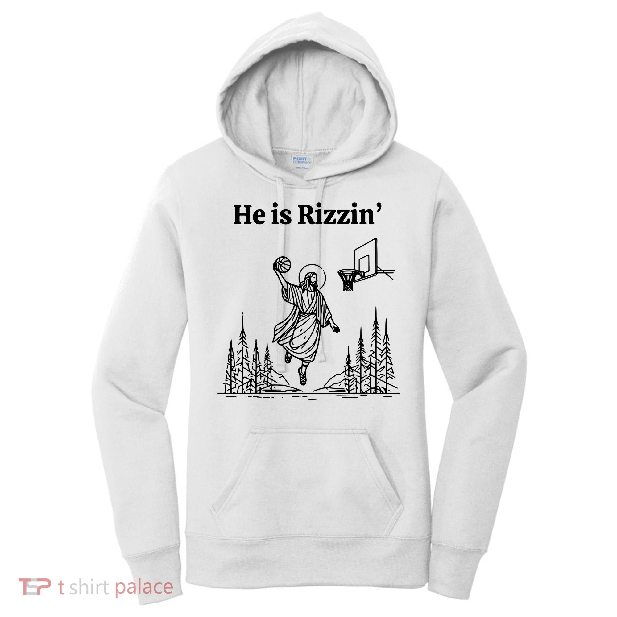 He Is Rizzin Basketball Jesus Funny Easter Christian Women's Hoodie
