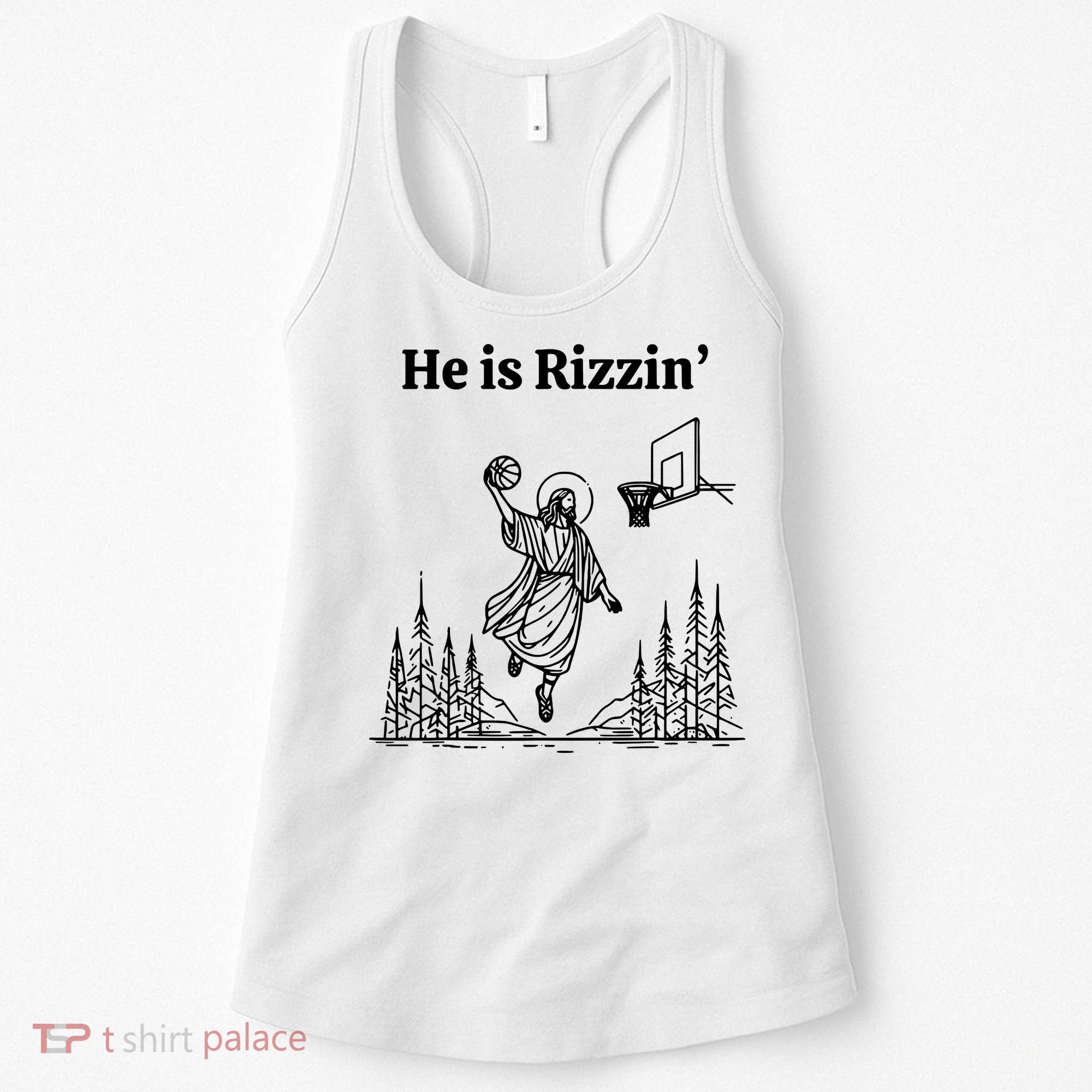 He Is Rizzin Basketball Jesus Funny Easter Christian Women's Tank Top