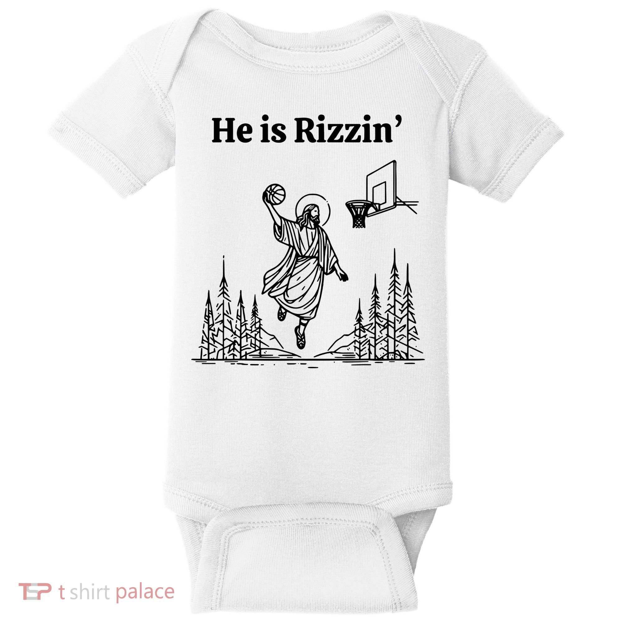 He Is Rizzin Basketball Jesus Funny Easter Christian Baby Bodysuit