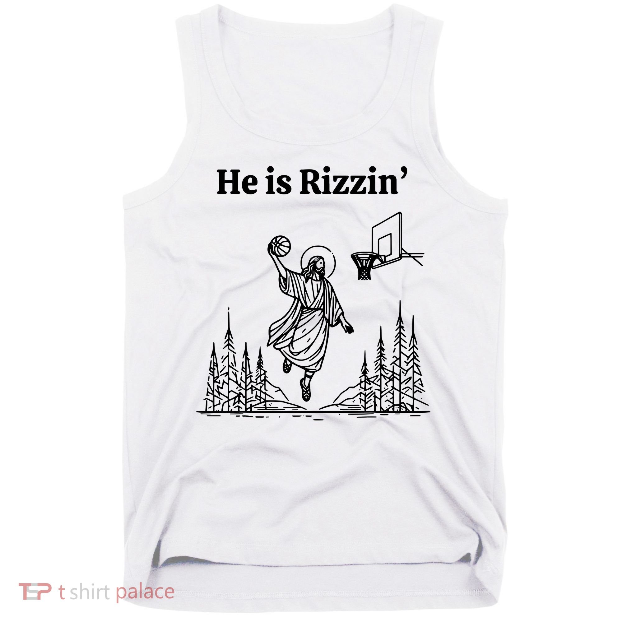 He Is Rizzin Basketball Jesus Funny Easter Christian Tank Top