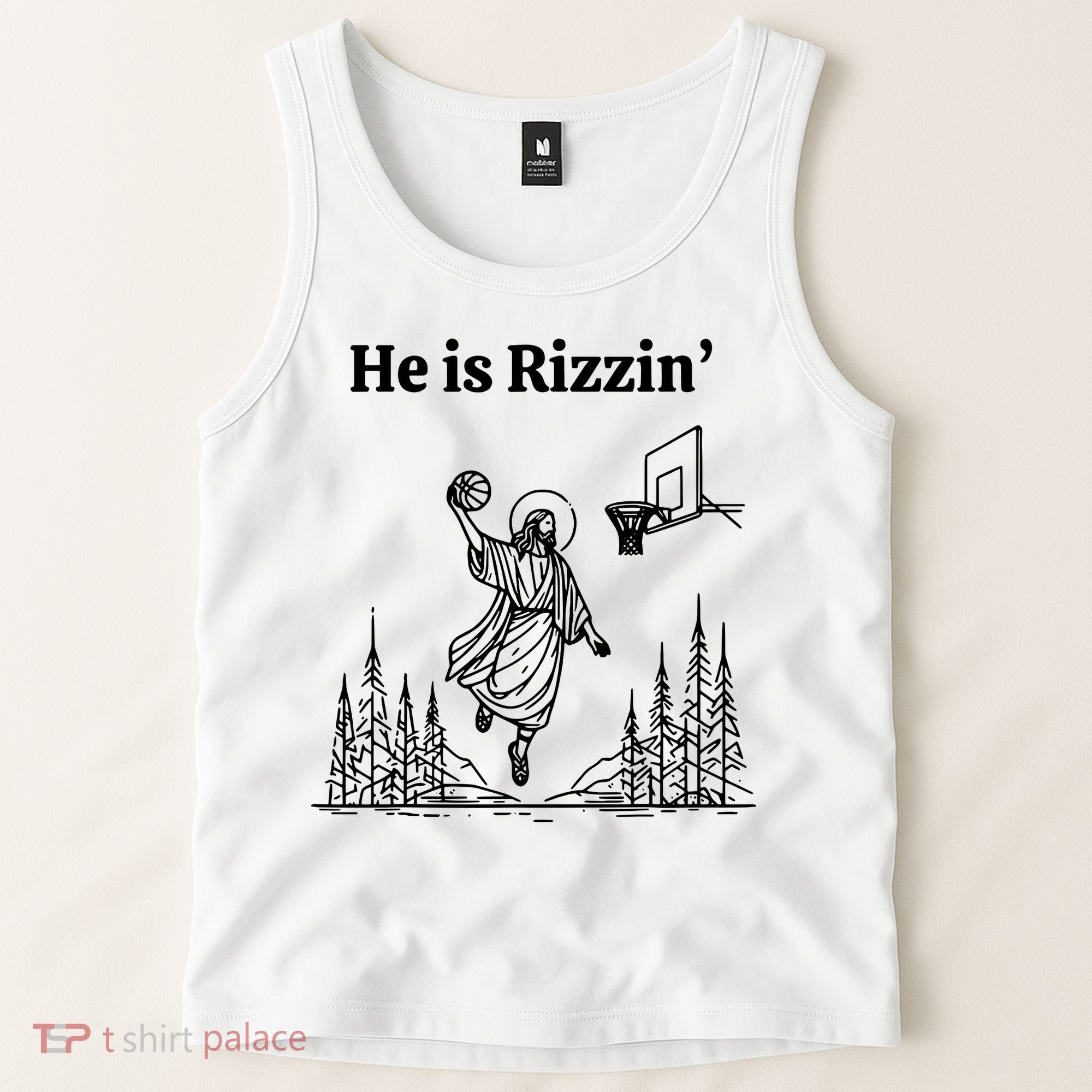 He Is Rizzin Basketball Jesus Funny Easter Christian Tank Top