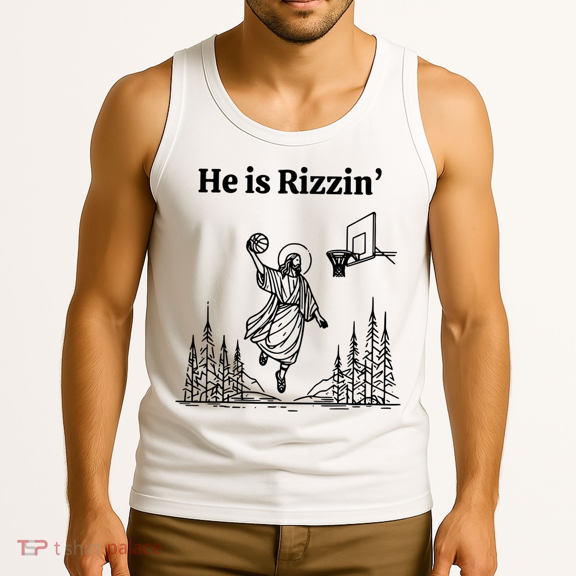 He Is Rizzin Basketball Jesus Funny Easter Christian Tank Top