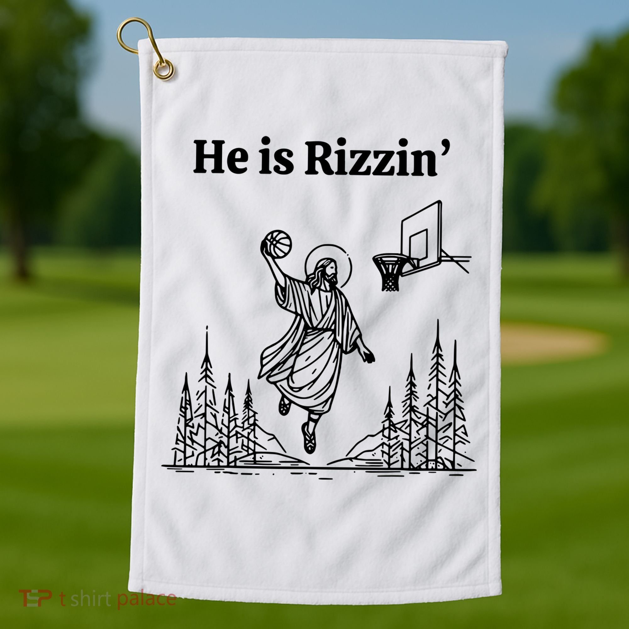 He Is Rizzin Basketball Jesus Funny Easter Christian Golf Towel