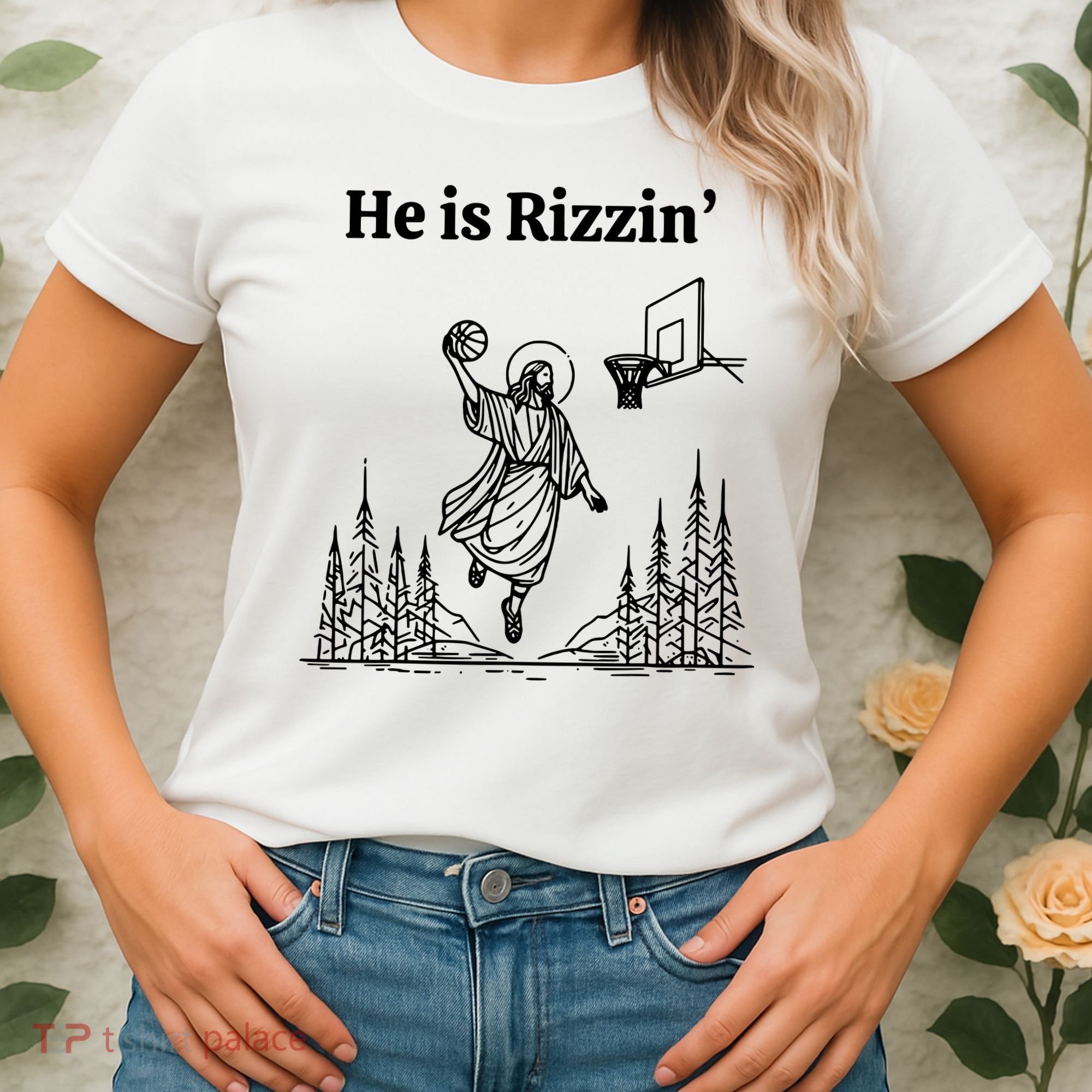 He Is Rizzin Basketball Jesus Funny Easter Christian Women's T-Shirt