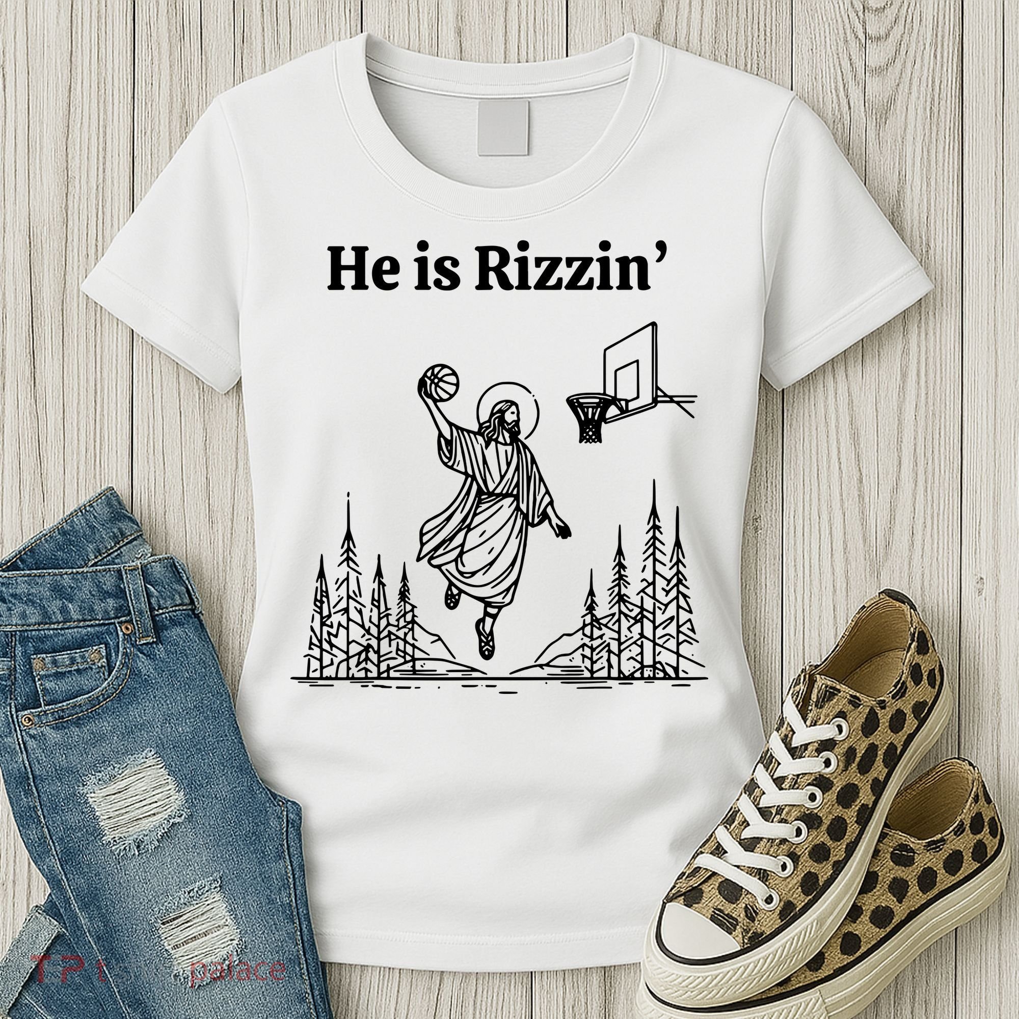 He Is Rizzin Basketball Jesus Funny Easter Christian Women's T-Shirt