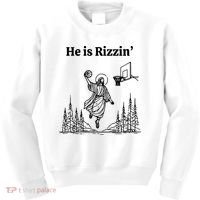 He Is Rizzin Basketball Jesus Funny Easter Christian Kids Sweatshirt thumb 0