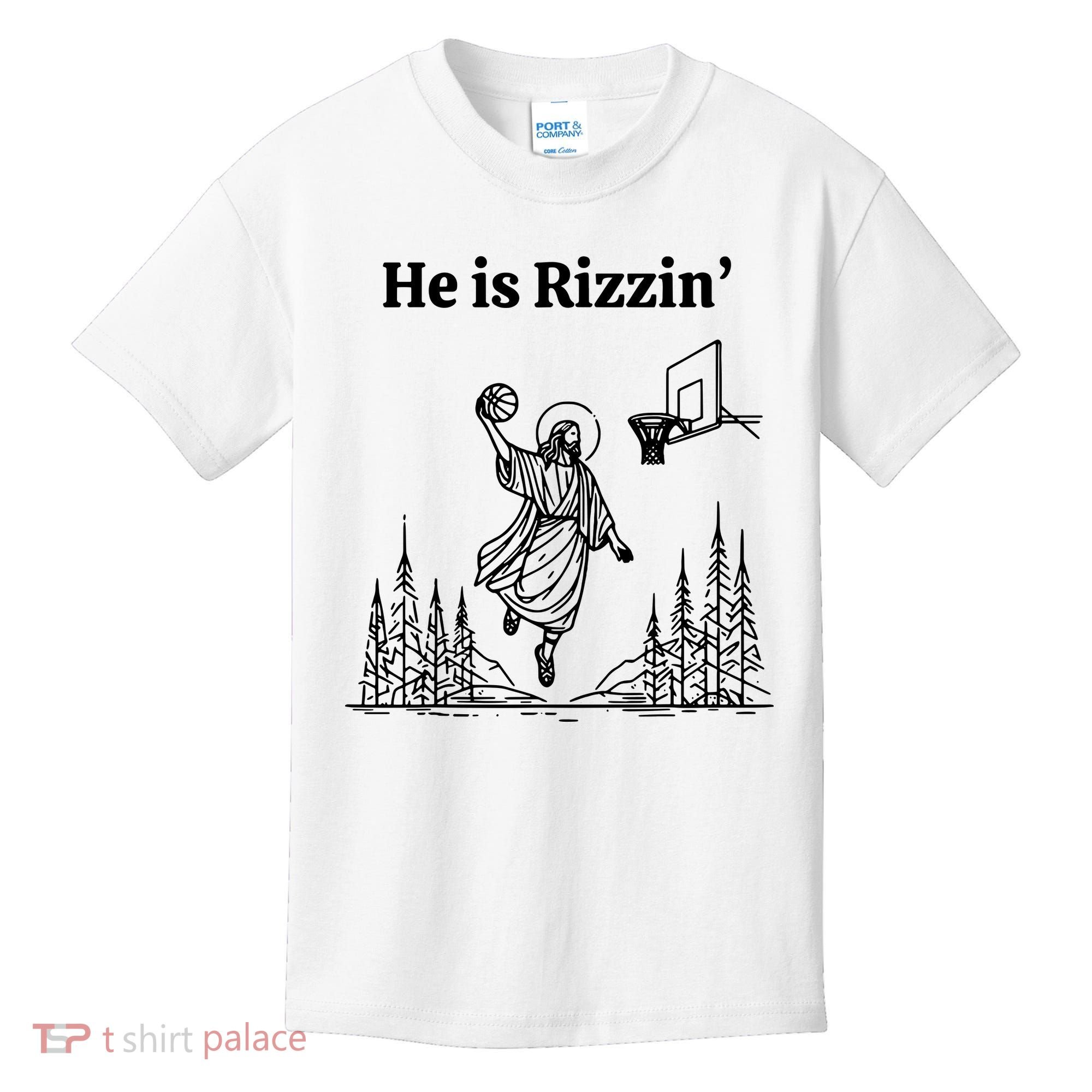 He Is Rizzin Basketball Jesus Funny Easter Christian Kids T-Shirt