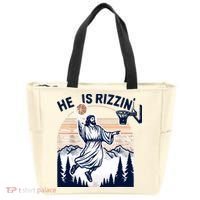 He Is Rizzin Basketball Jesus Retro Easter Christian Tote Bag thumb 0