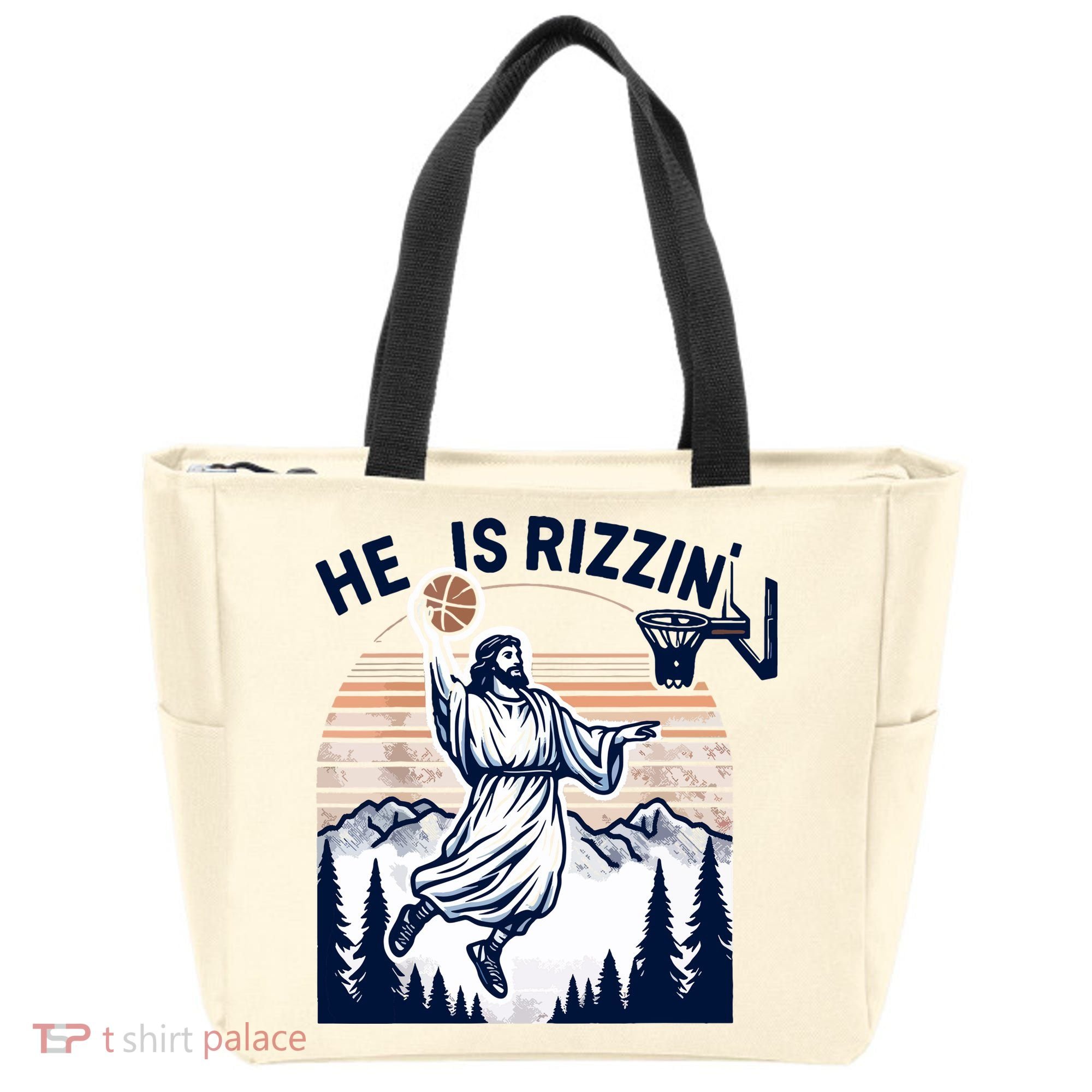He Is Rizzin Basketball Jesus Retro Easter Christian Tote Bag