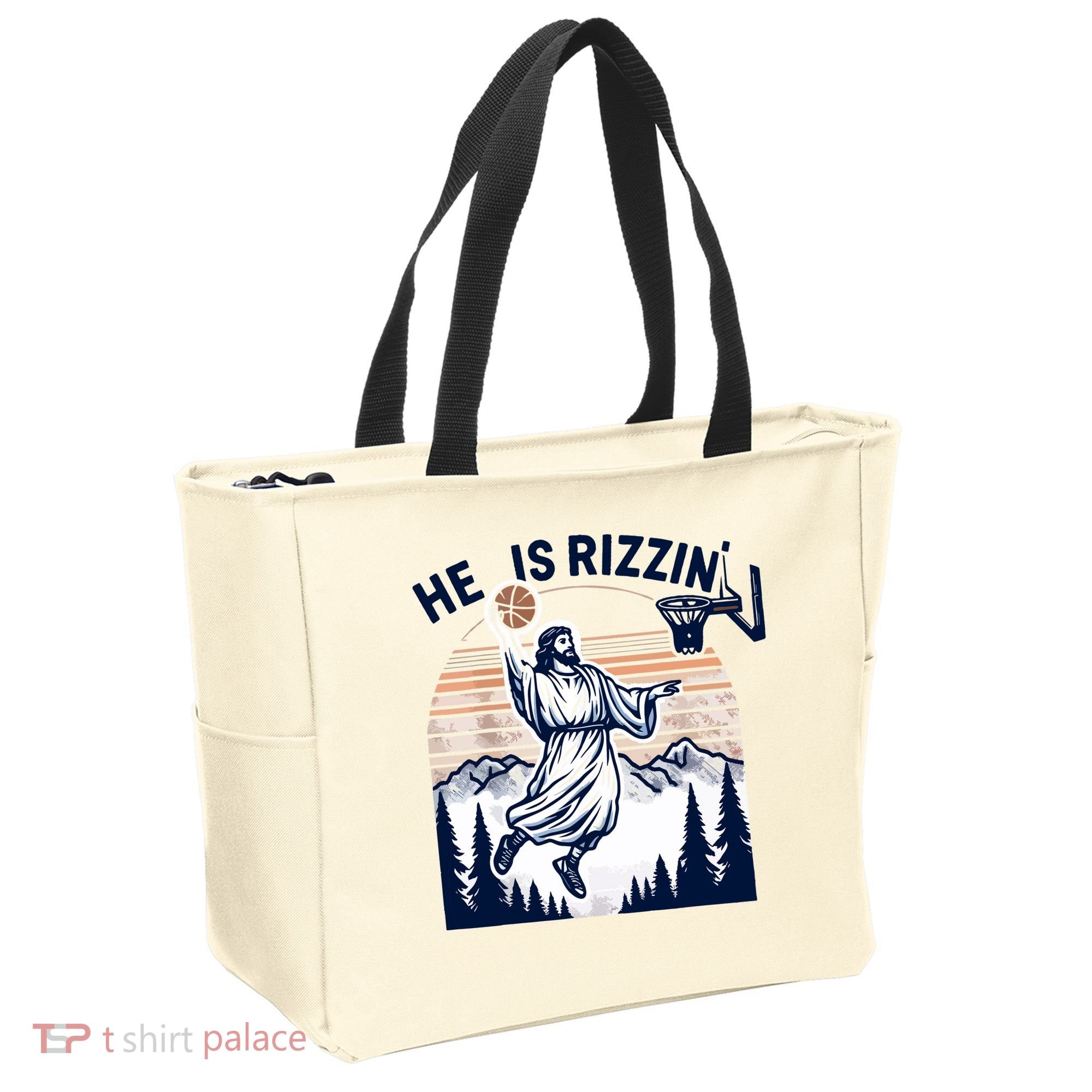 He Is Rizzin Basketball Jesus Retro Easter Christian Tote Bag