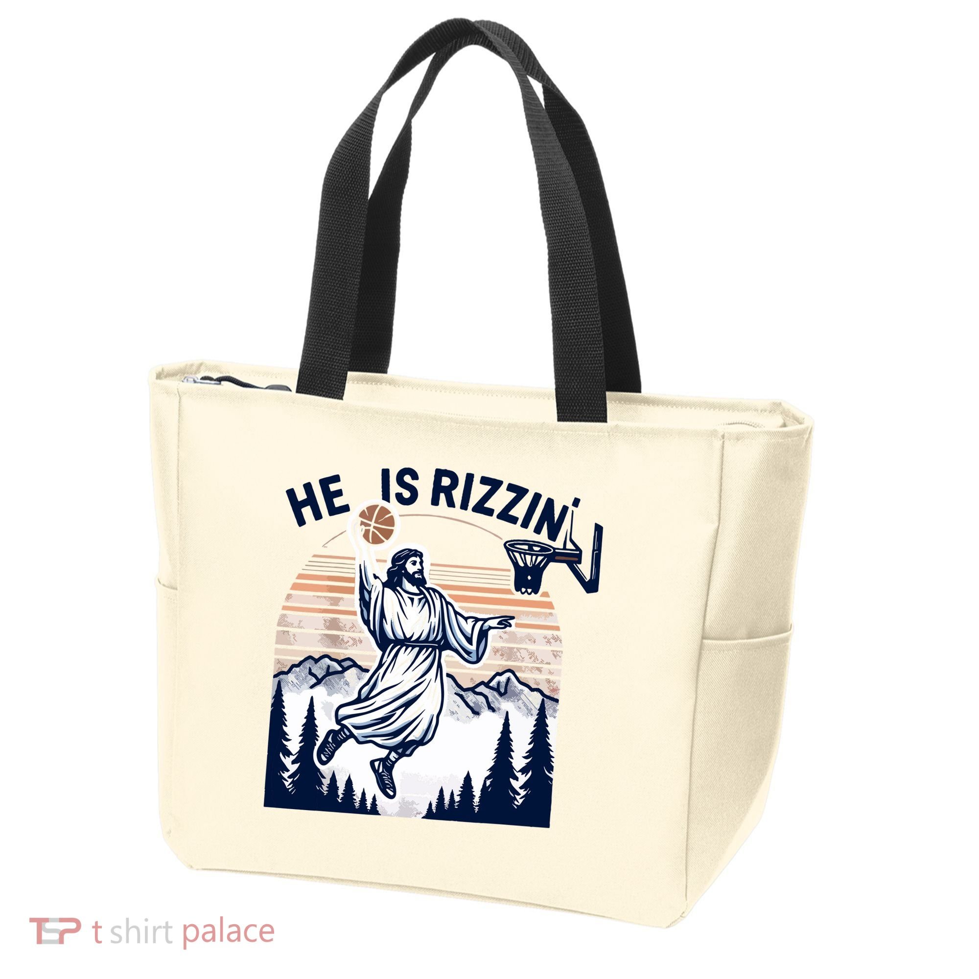 He Is Rizzin Basketball Jesus Retro Easter Christian Tote Bag