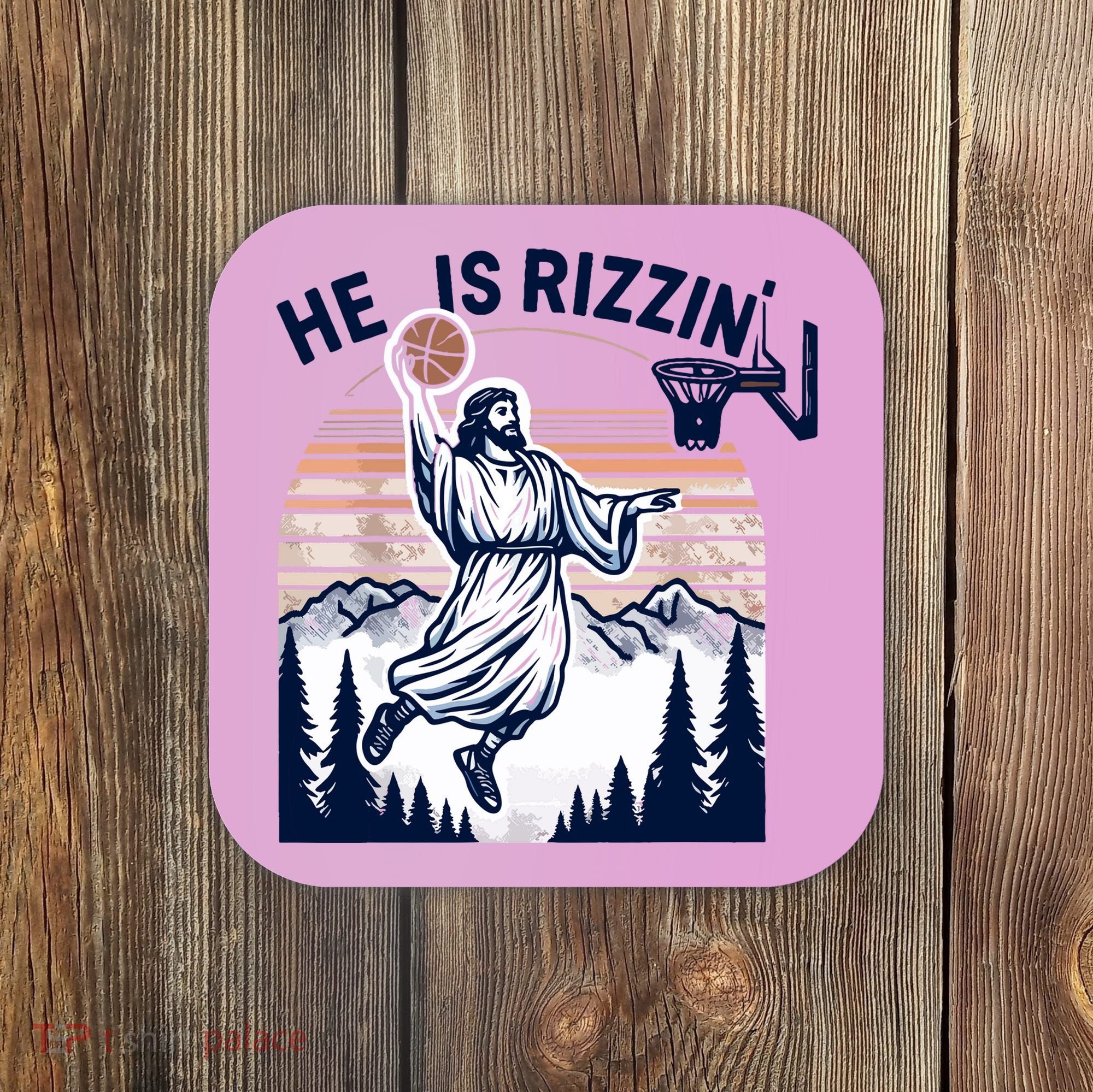 He Is Rizzin Basketball Jesus Retro Easter Christian Coaster