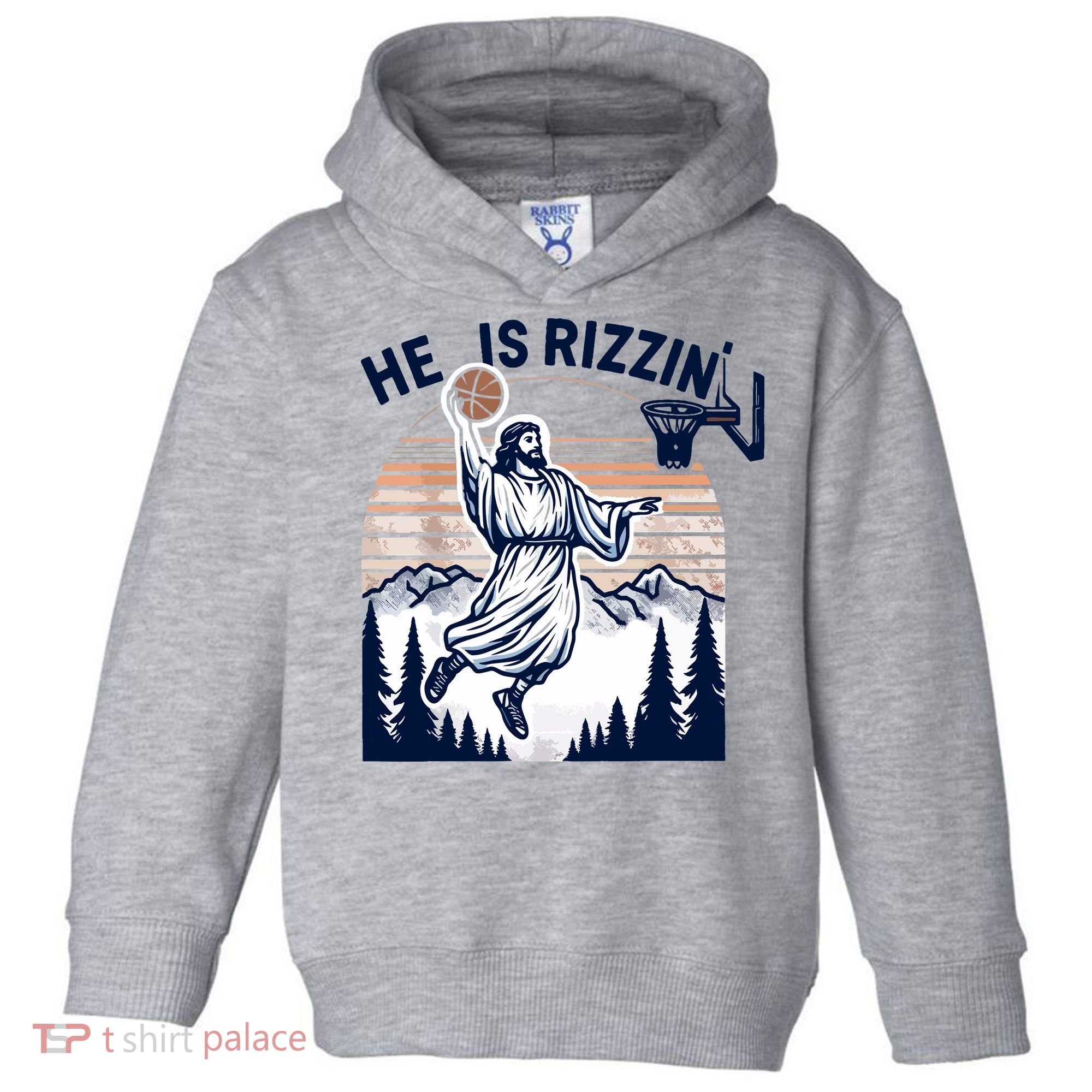 He Is Rizzin Basketball Jesus Retro Easter Christian Toddler Hoodie