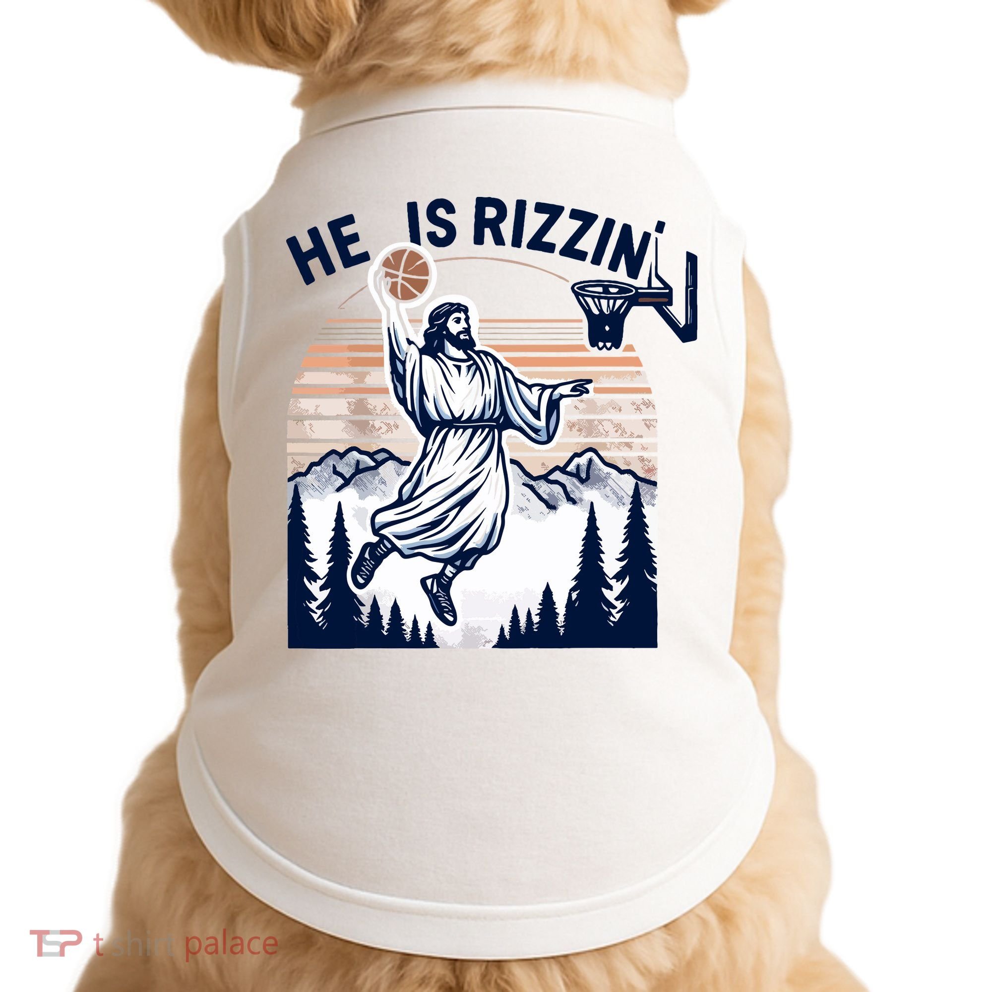 He Is Rizzin Basketball Jesus Retro Easter Christian Doggie Tank