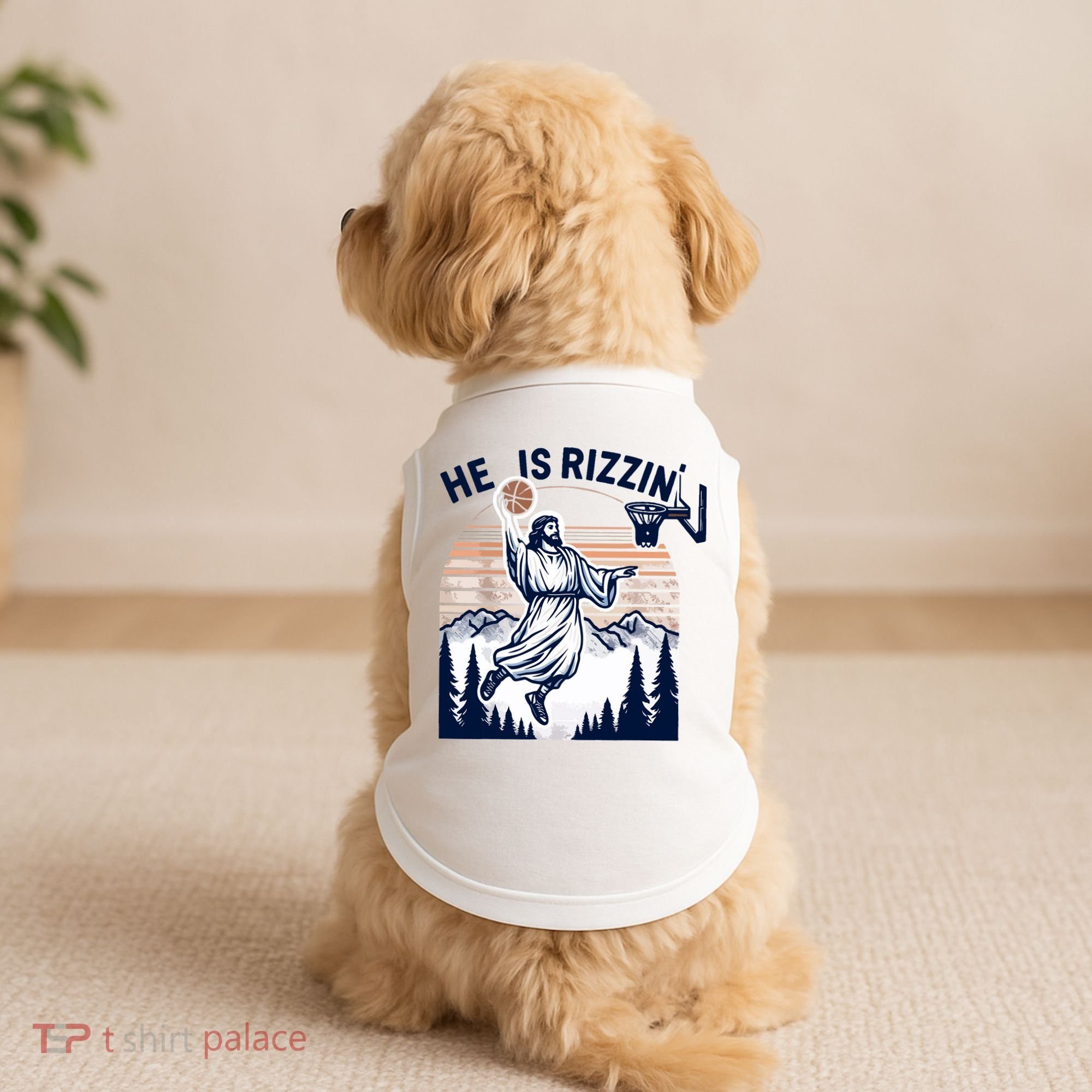 He Is Rizzin Basketball Jesus Retro Easter Christian Doggie Tank