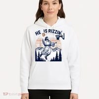 He Is Rizzin Basketball Jesus Retro Easter Christian Hoodie thumb 5