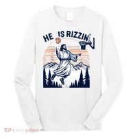 He Is Rizzin Basketball Jesus Retro Easter Christian Long Sleeve Shirt thumb 0