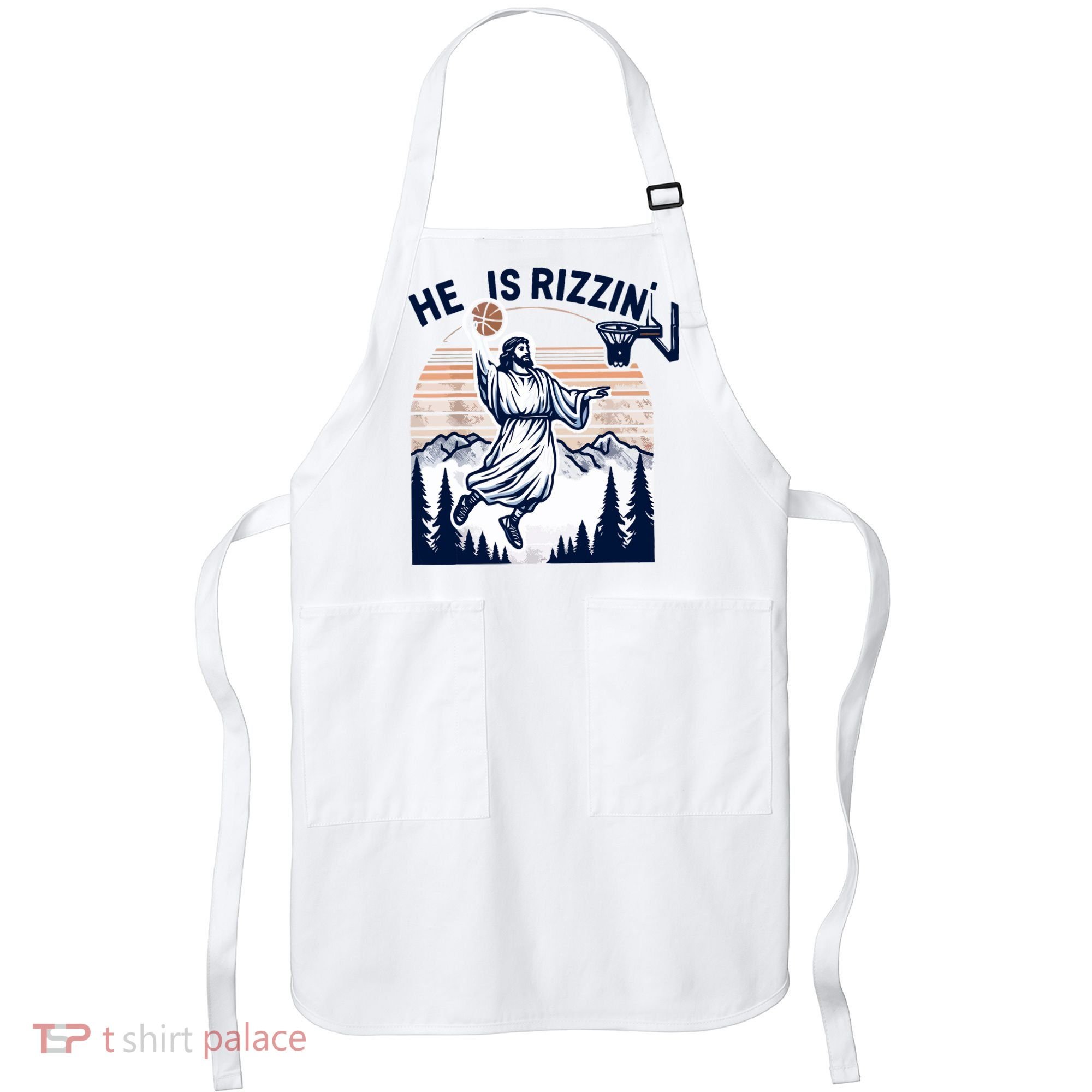 He Is Rizzin Basketball Jesus Retro Easter Christian Apron