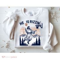 He Is Rizzin Basketball Jesus Retro Easter Christian Sweatshirt thumb 2