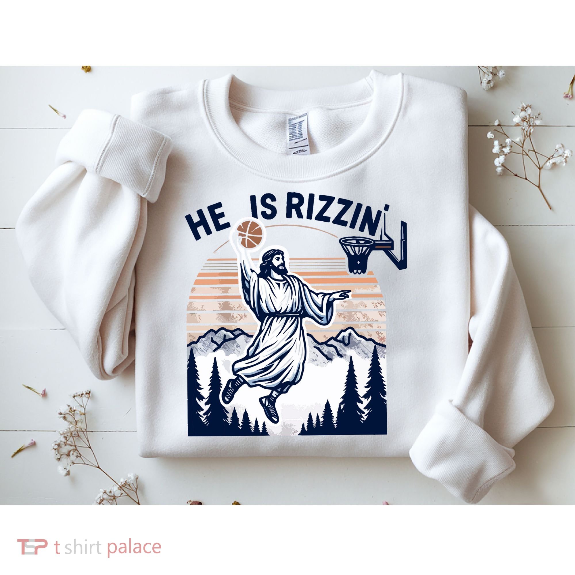 He Is Rizzin Basketball Jesus Retro Easter Christian Sweatshirt
