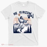 He Is Rizzin Basketball Jesus Retro Easter Christian T-Shirt thumb 0