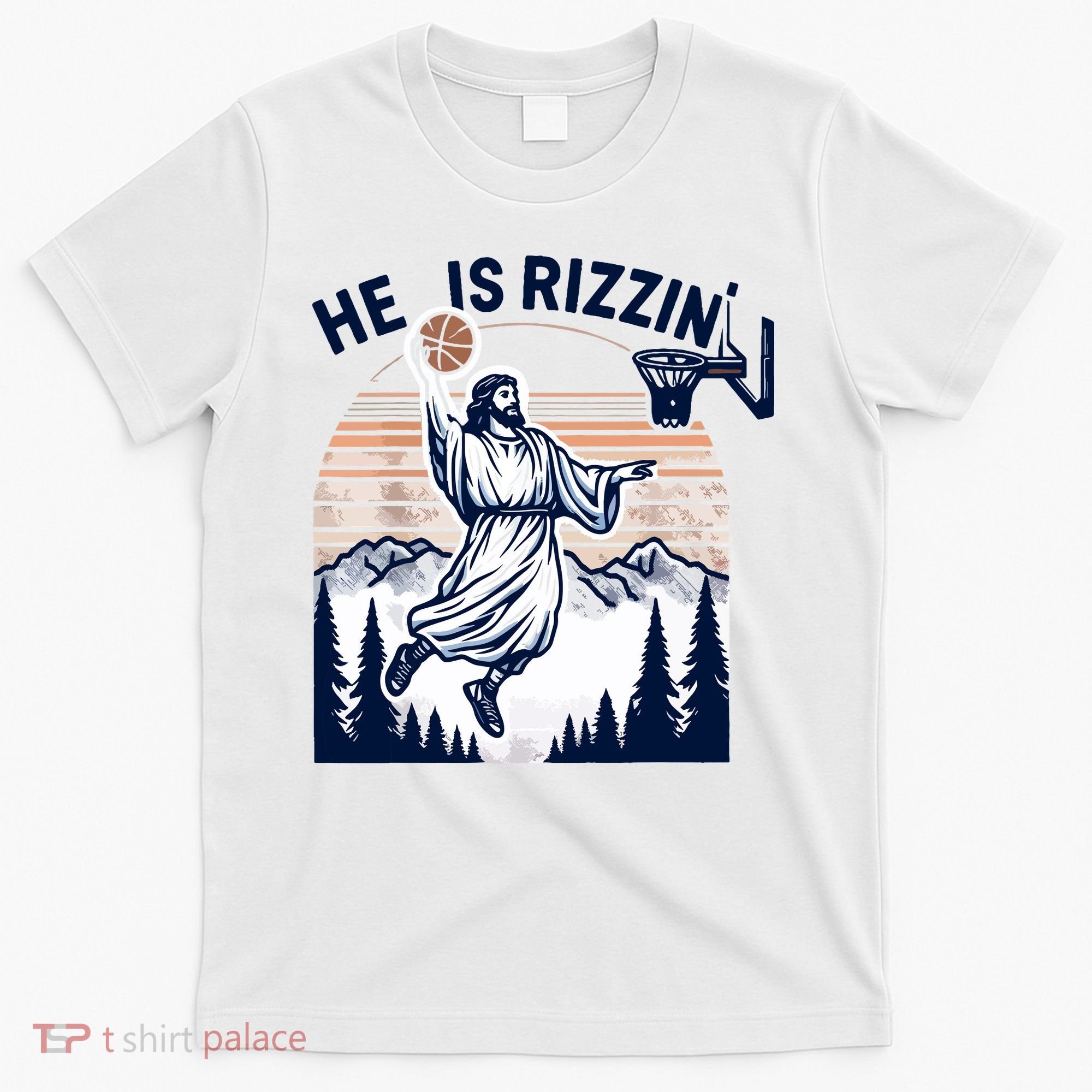 He Is Rizzin Basketball Jesus Retro Easter Christian T-Shirt