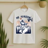 He Is Rizzin Basketball Jesus Retro Easter Christian T-Shirt thumb 2