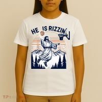He Is Rizzin Basketball Jesus Retro Easter Christian T-Shirt thumb 4
