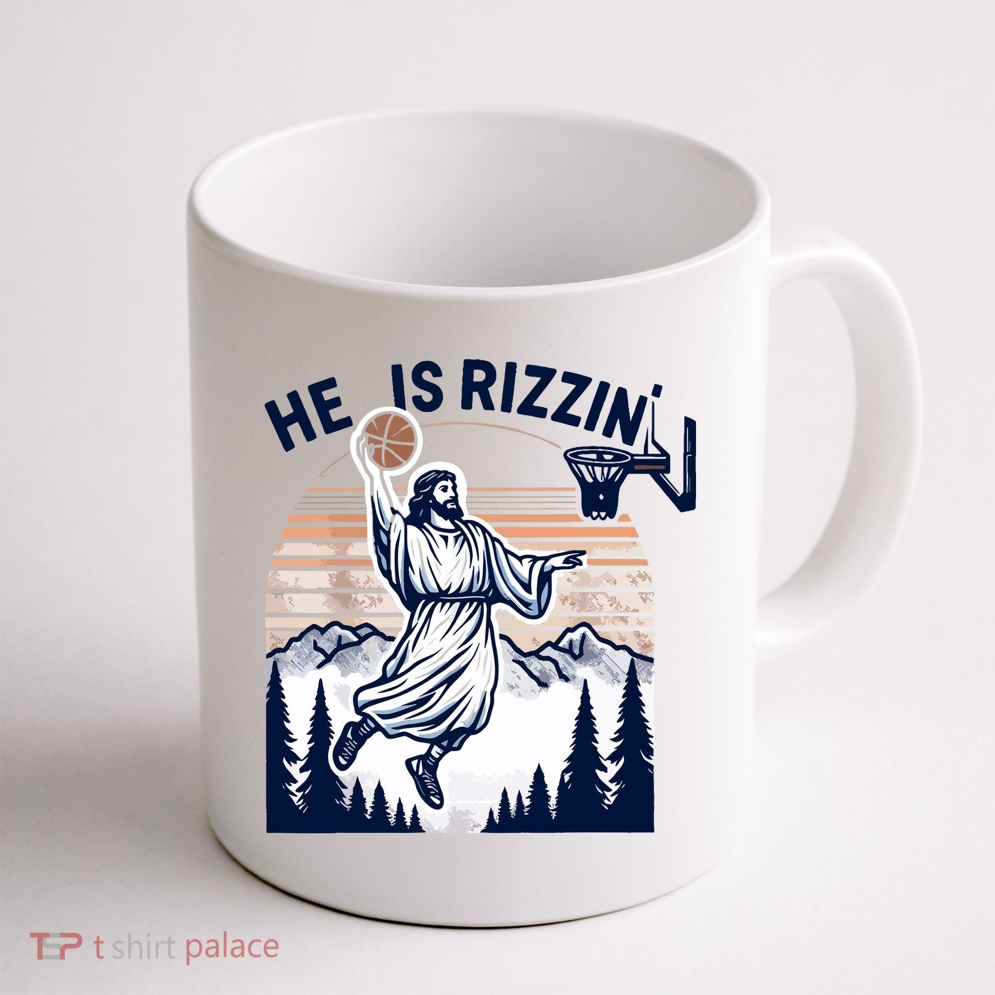 He Is Rizzin Basketball Jesus Retro Easter Christian Coffee Mug
