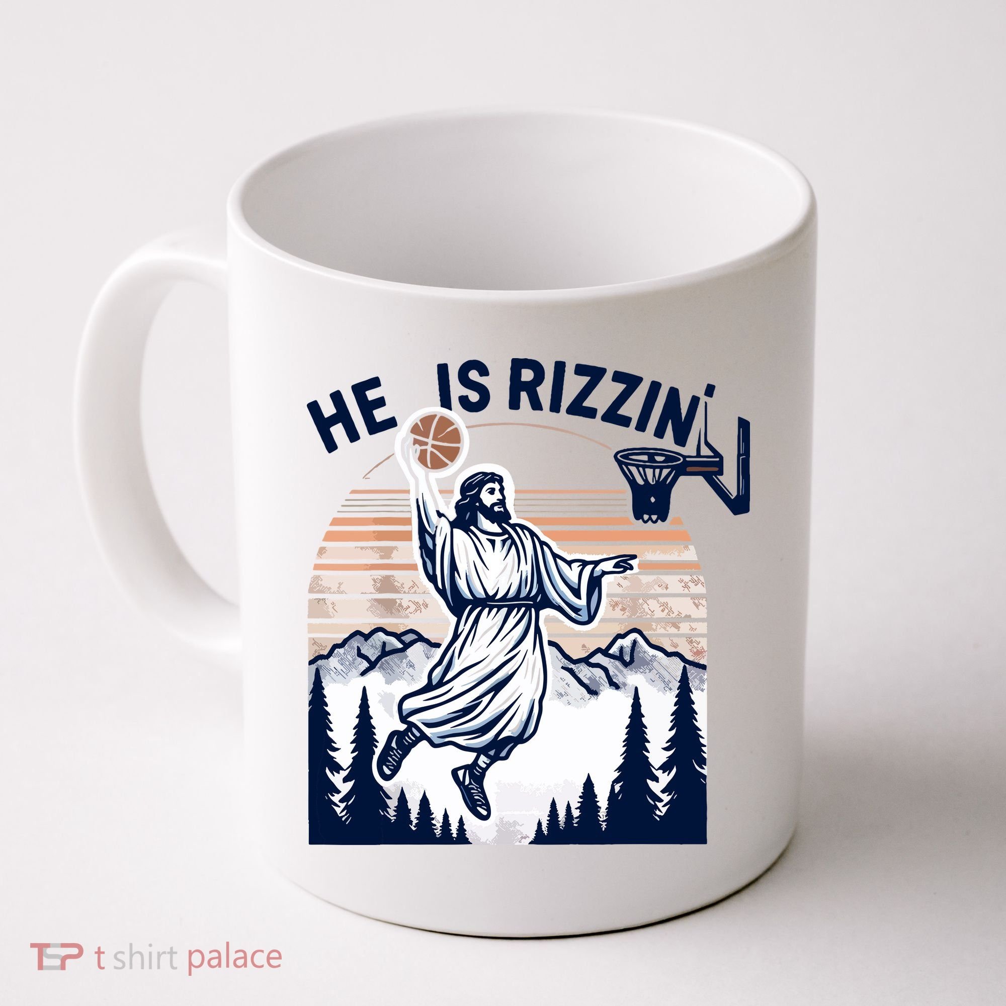 He Is Rizzin Basketball Jesus Retro Easter Christian Coffee Mug