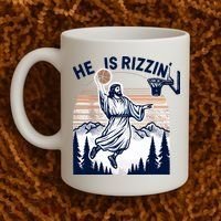 He Is Rizzin Basketball Jesus Retro Easter Christian Coffee Mug thumb 2