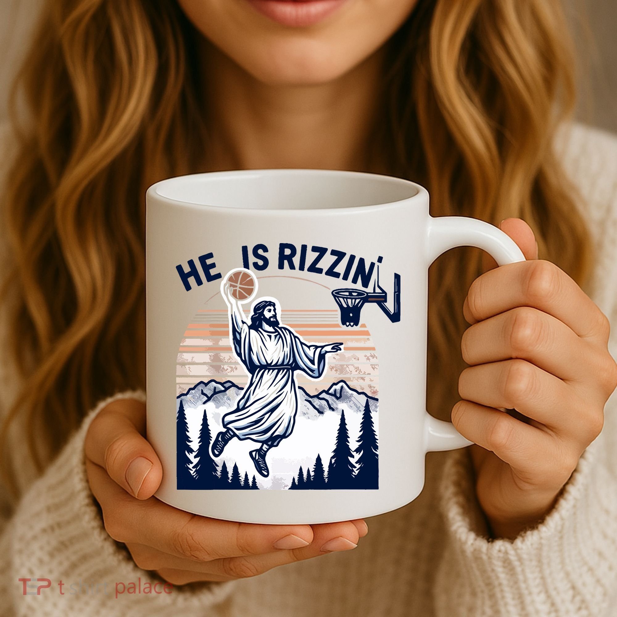 He Is Rizzin Basketball Jesus Retro Easter Christian Coffee Mug