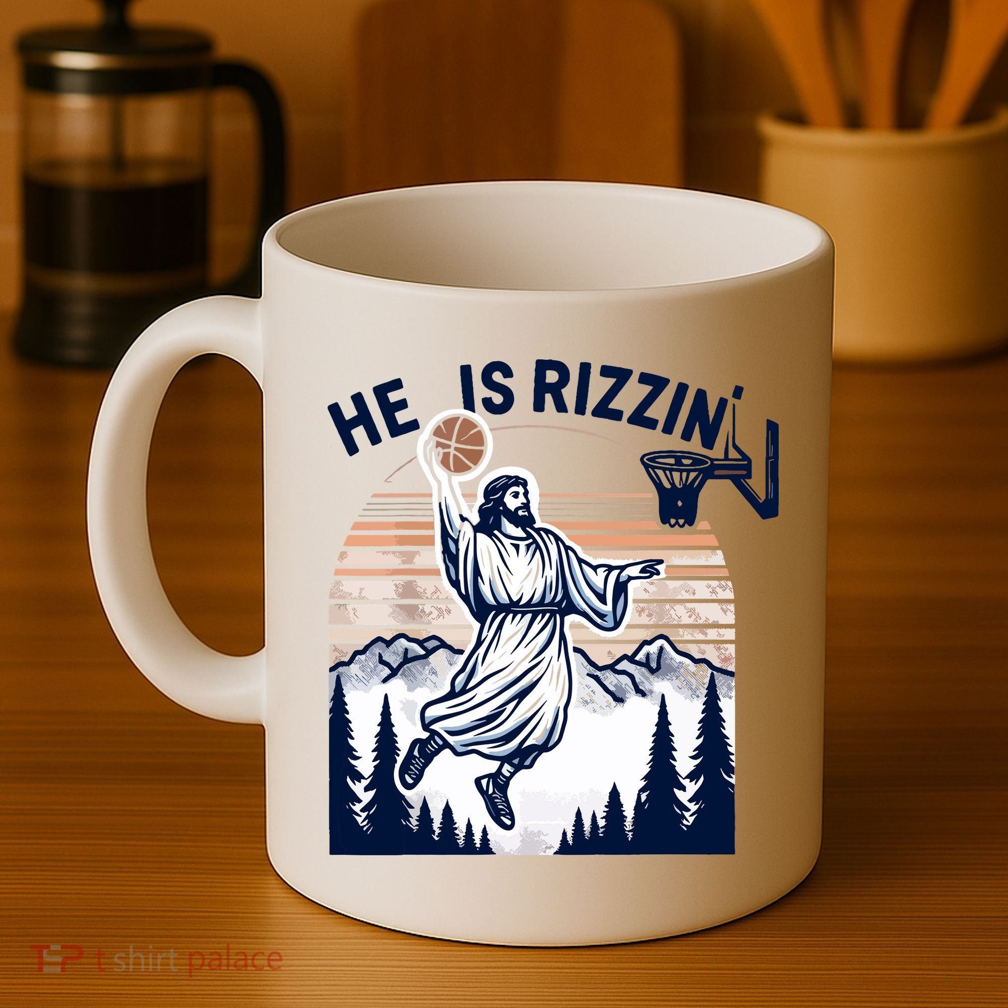 He Is Rizzin Basketball Jesus Retro Easter Christian Coffee Mug