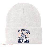He Is Rizzin Basketball Jesus Retro Easter Christian Beanie thumb 0