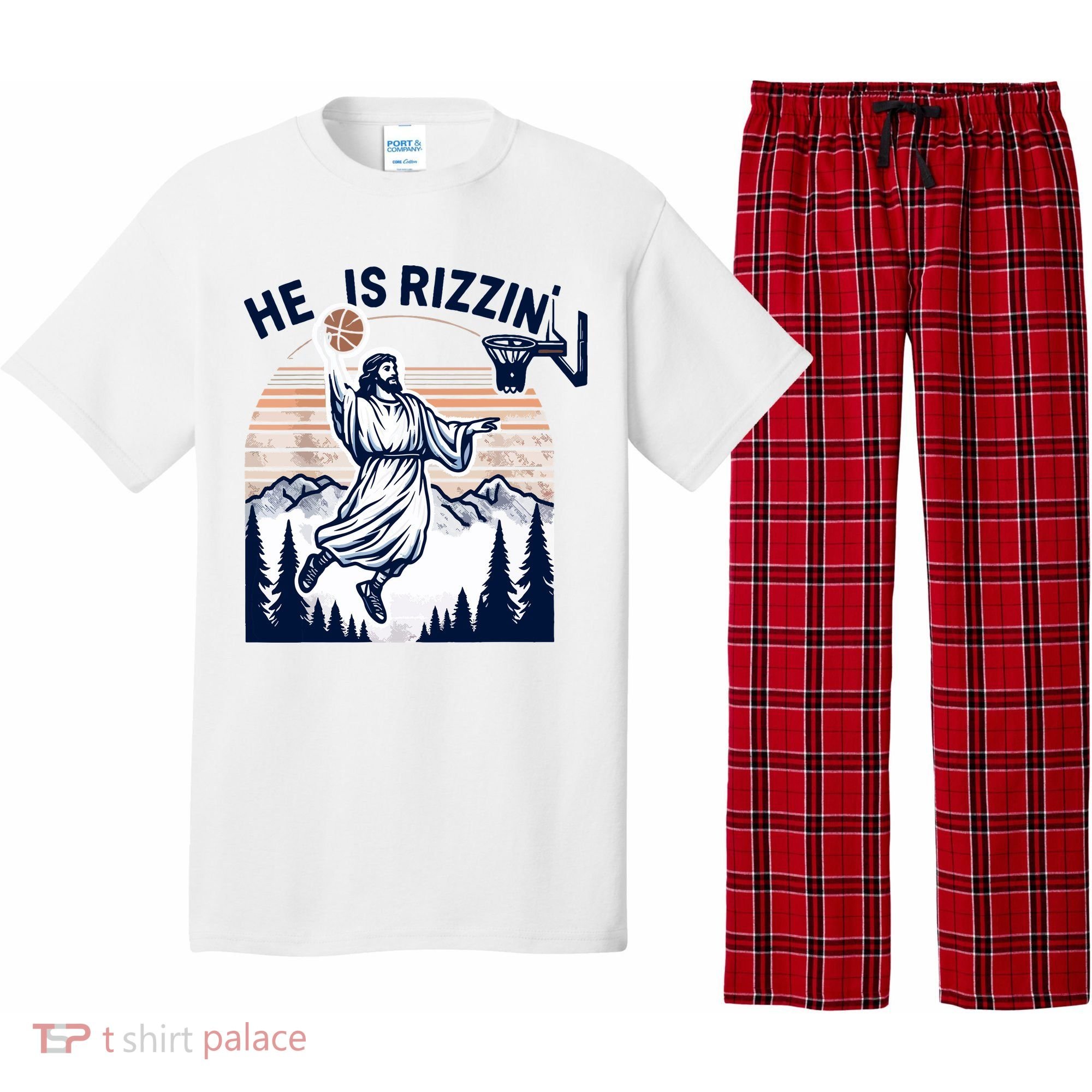 He Is Rizzin Basketball Jesus Retro Easter Christian Pajama Set
