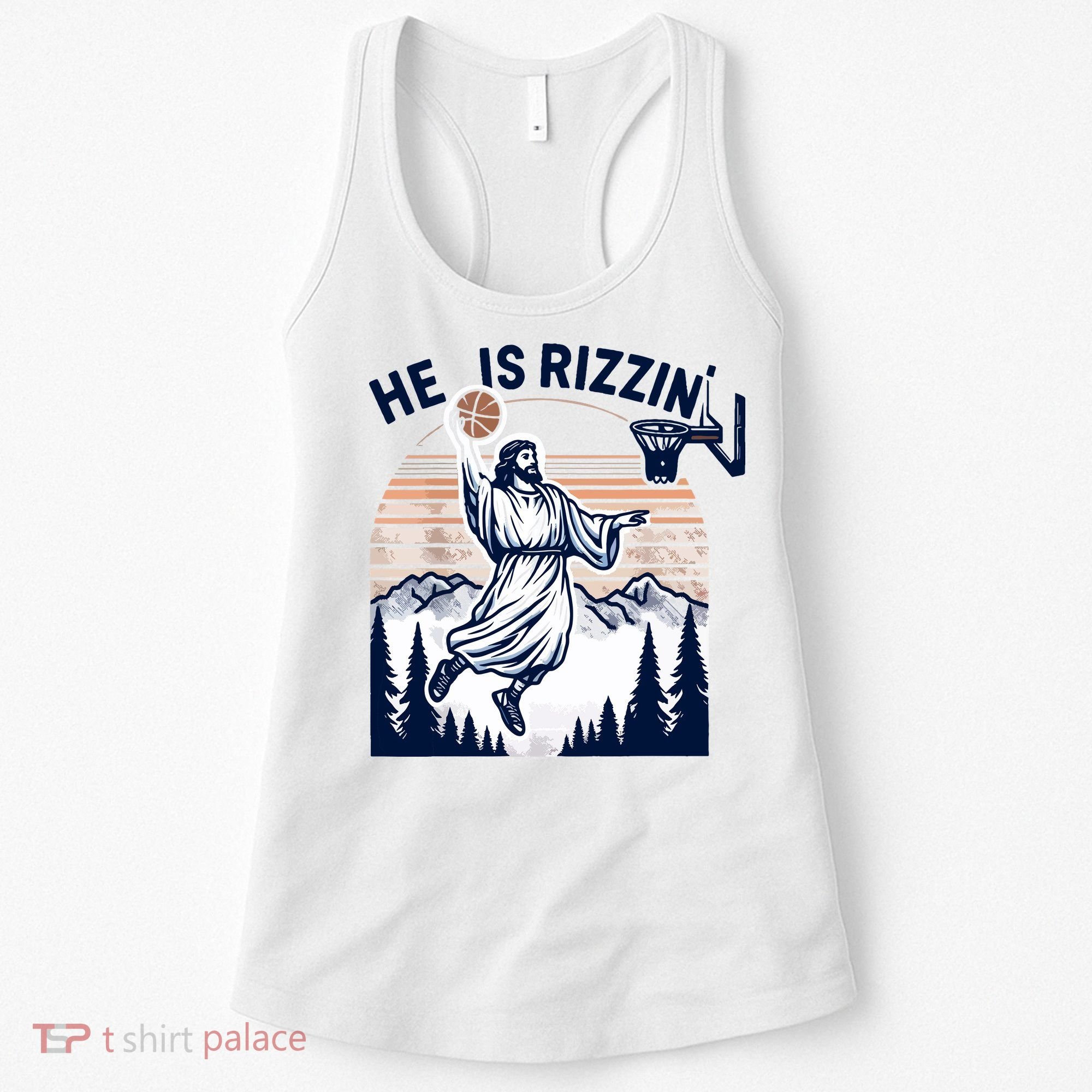 He Is Rizzin Basketball Jesus Retro Easter Christian Women's Tank Top