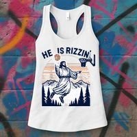 He Is Rizzin Basketball Jesus Retro Easter Christian Women's Tank Top thumb 3