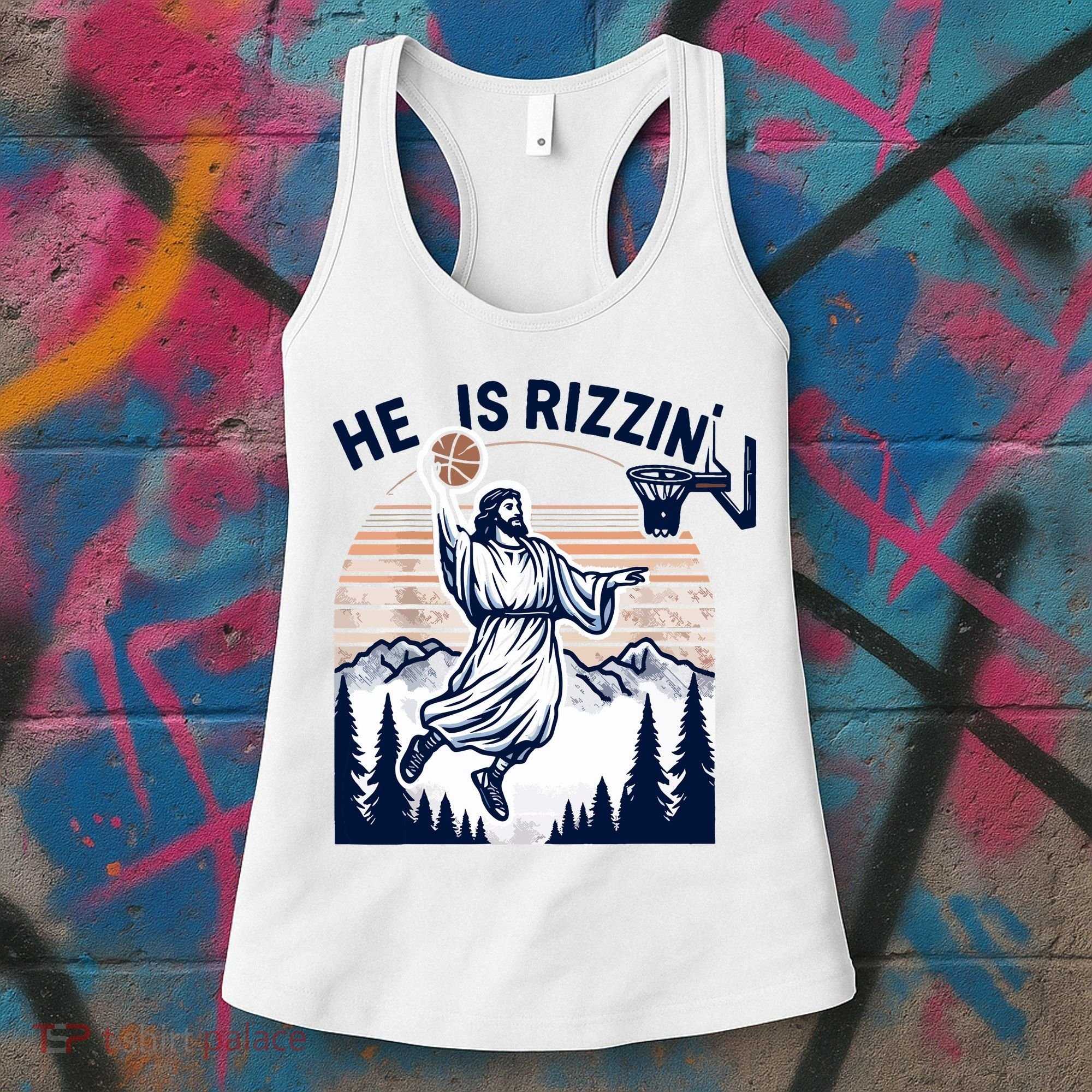 He Is Rizzin Basketball Jesus Retro Easter Christian Women's Tank Top