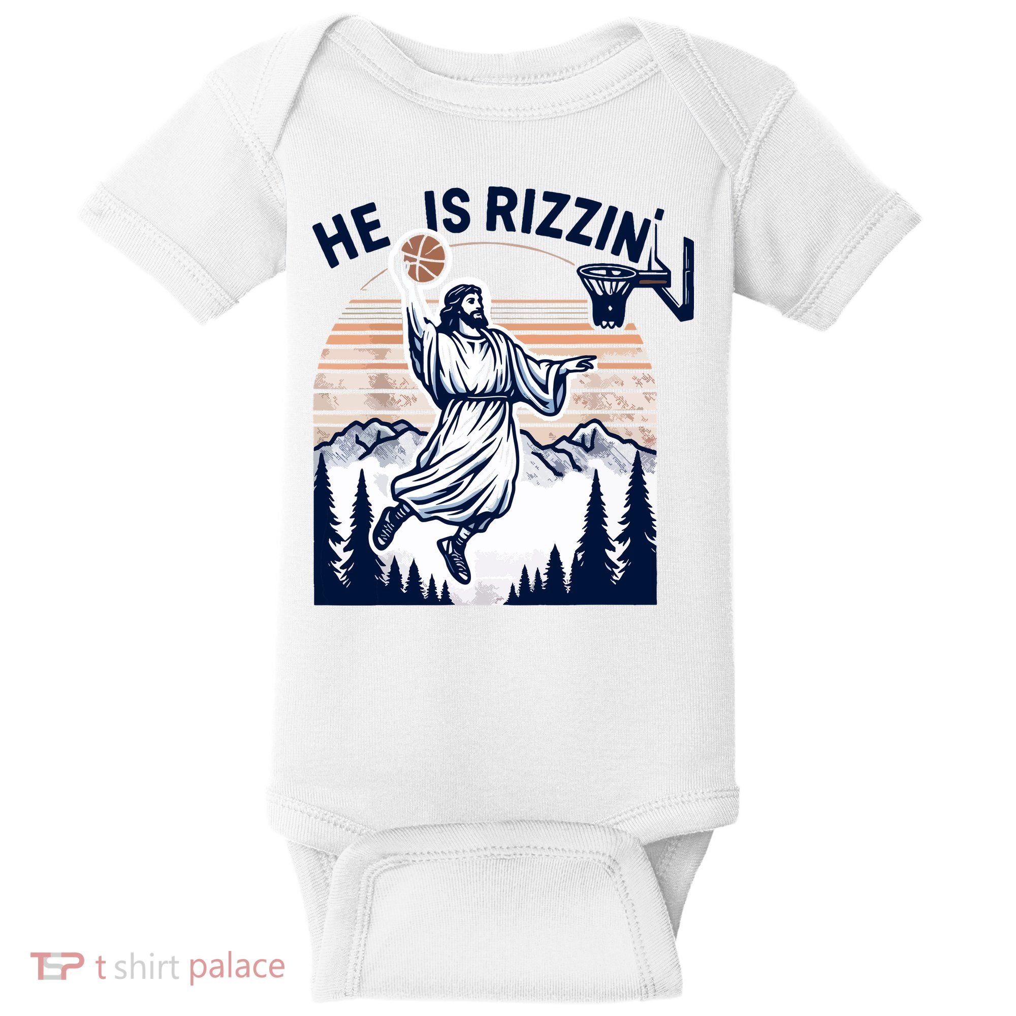 He Is Rizzin Basketball Jesus Retro Easter Christian Baby Bodysuit