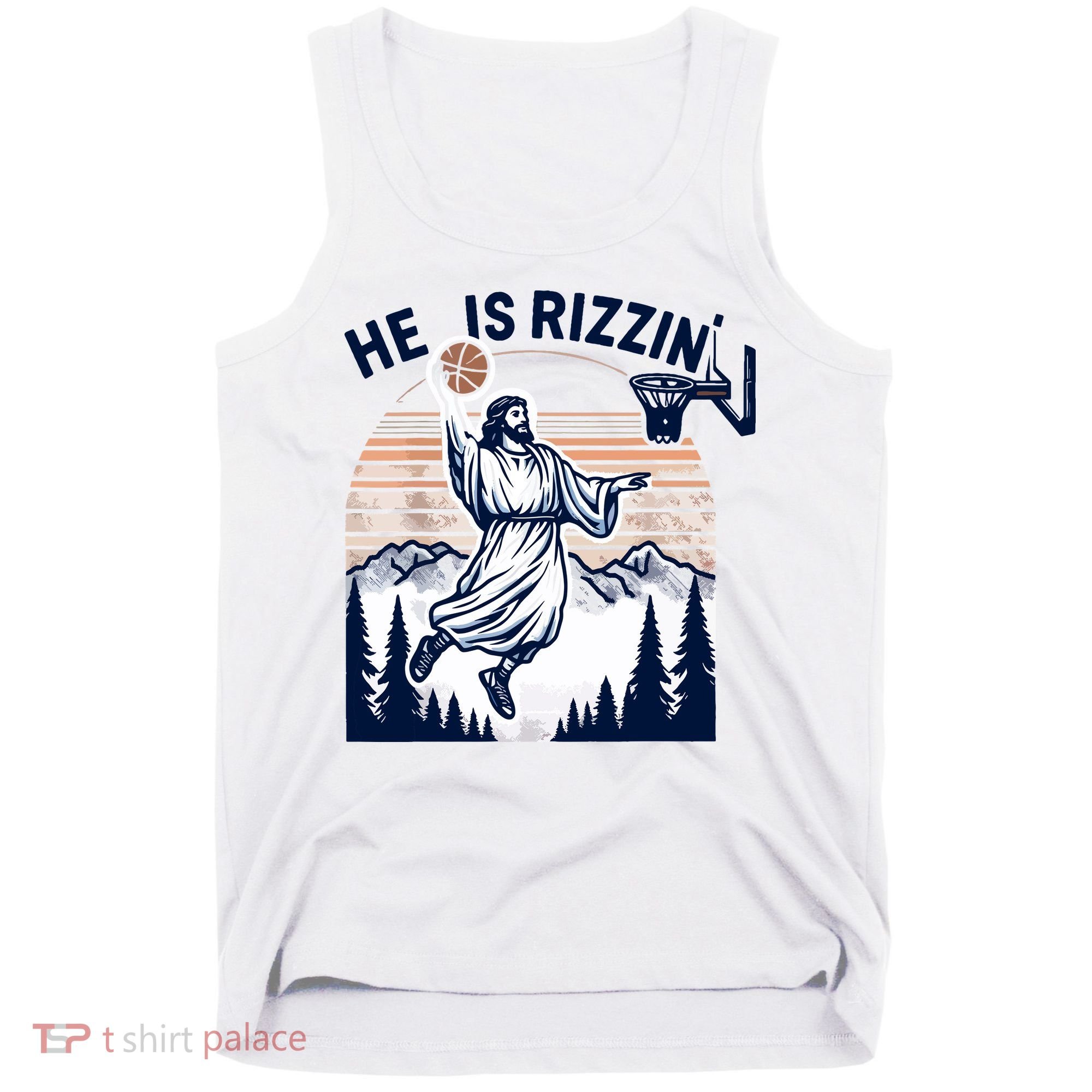 He Is Rizzin Basketball Jesus Retro Easter Christian Tank Top