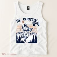 He Is Rizzin Basketball Jesus Retro Easter Christian Tank Top thumb 2