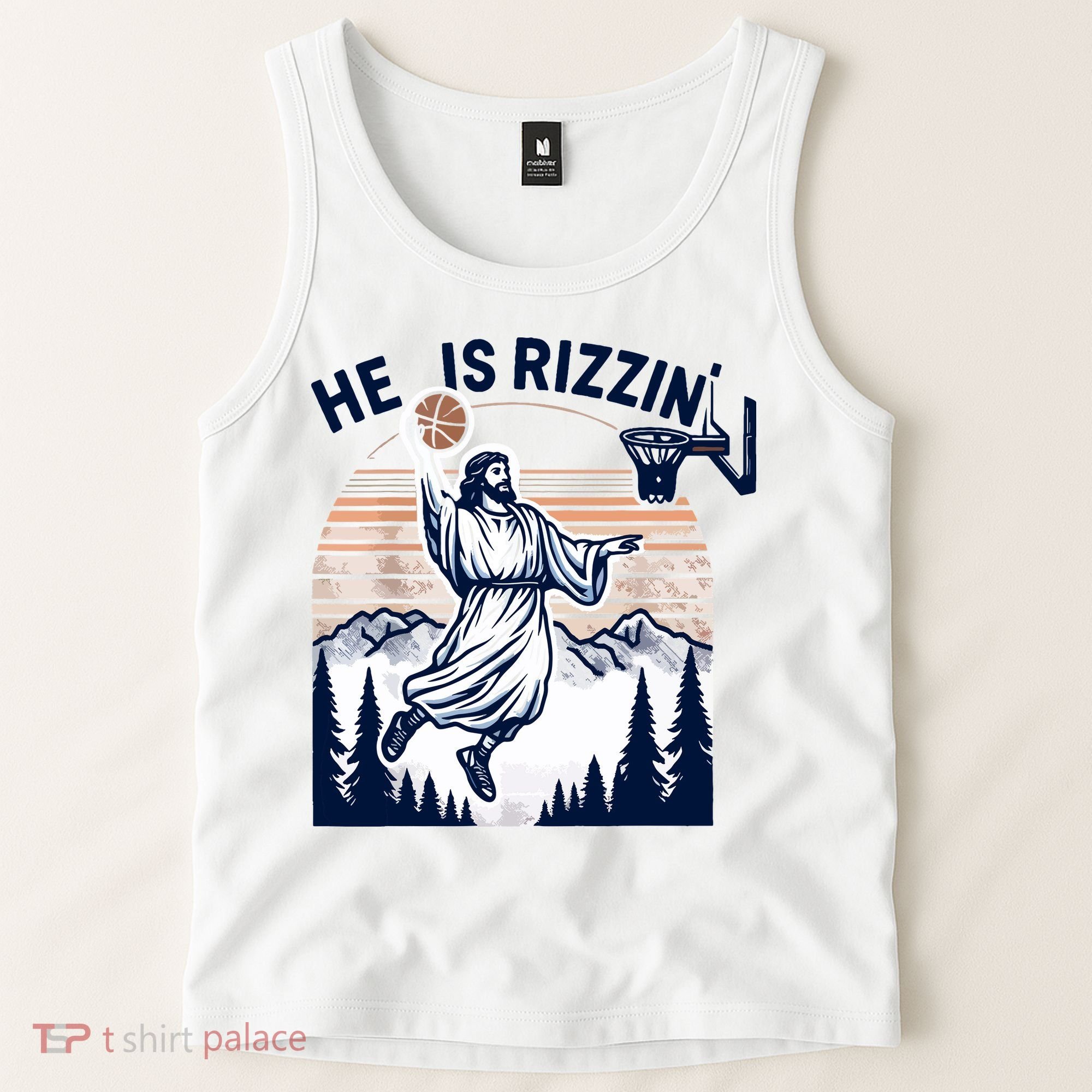 He Is Rizzin Basketball Jesus Retro Easter Christian Tank Top
