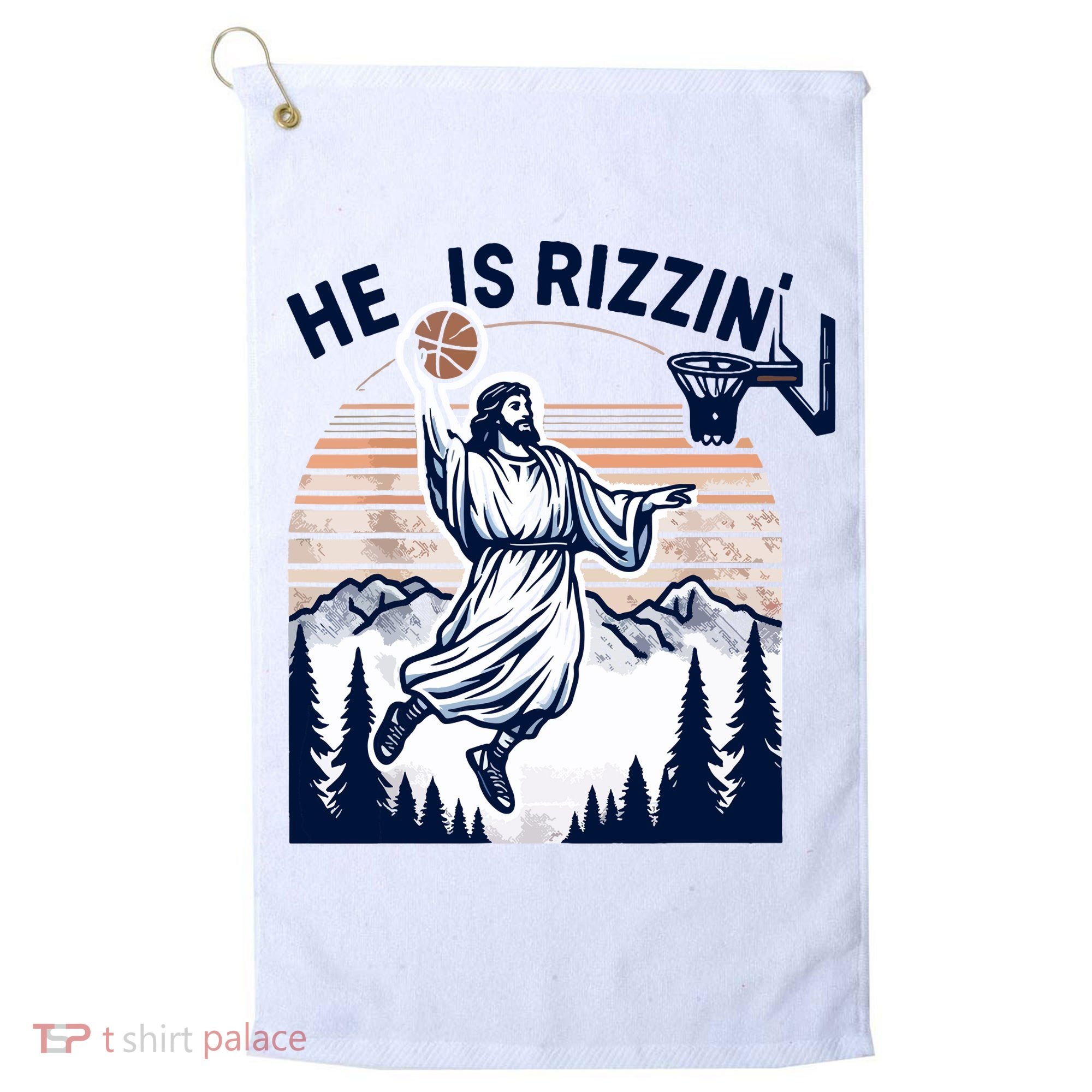 He Is Rizzin Basketball Jesus Retro Easter Christian Golf Towel